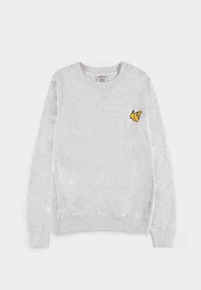 DIFUZED Rundhalspullover Pokémon Pixel Pika - Crewneck Sweater - Sweatshirt - Pullover - grau in melierter Optik; Rundhalspullover mit V-Einsatz am Halsausschnitt
