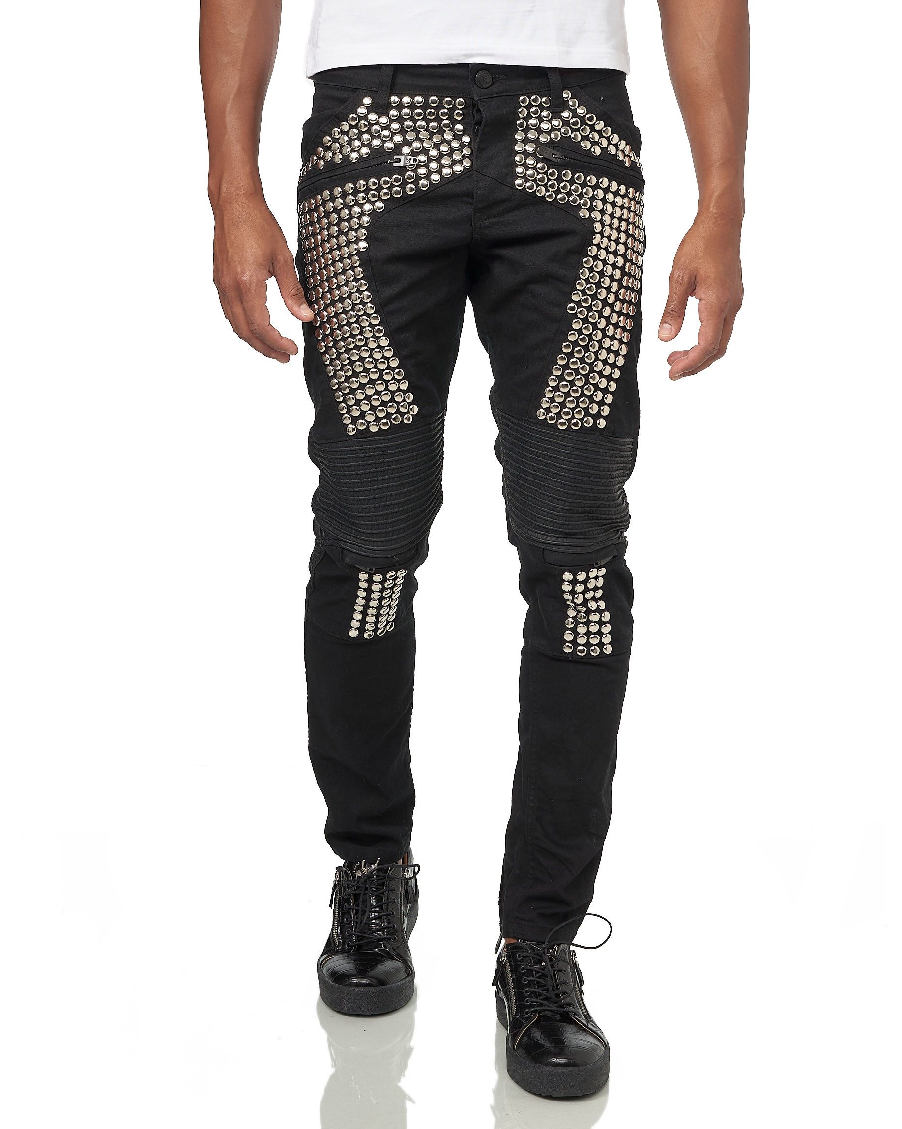 KINGZ Slim-fit-Jeans Designer Jeans Nieten Jeans