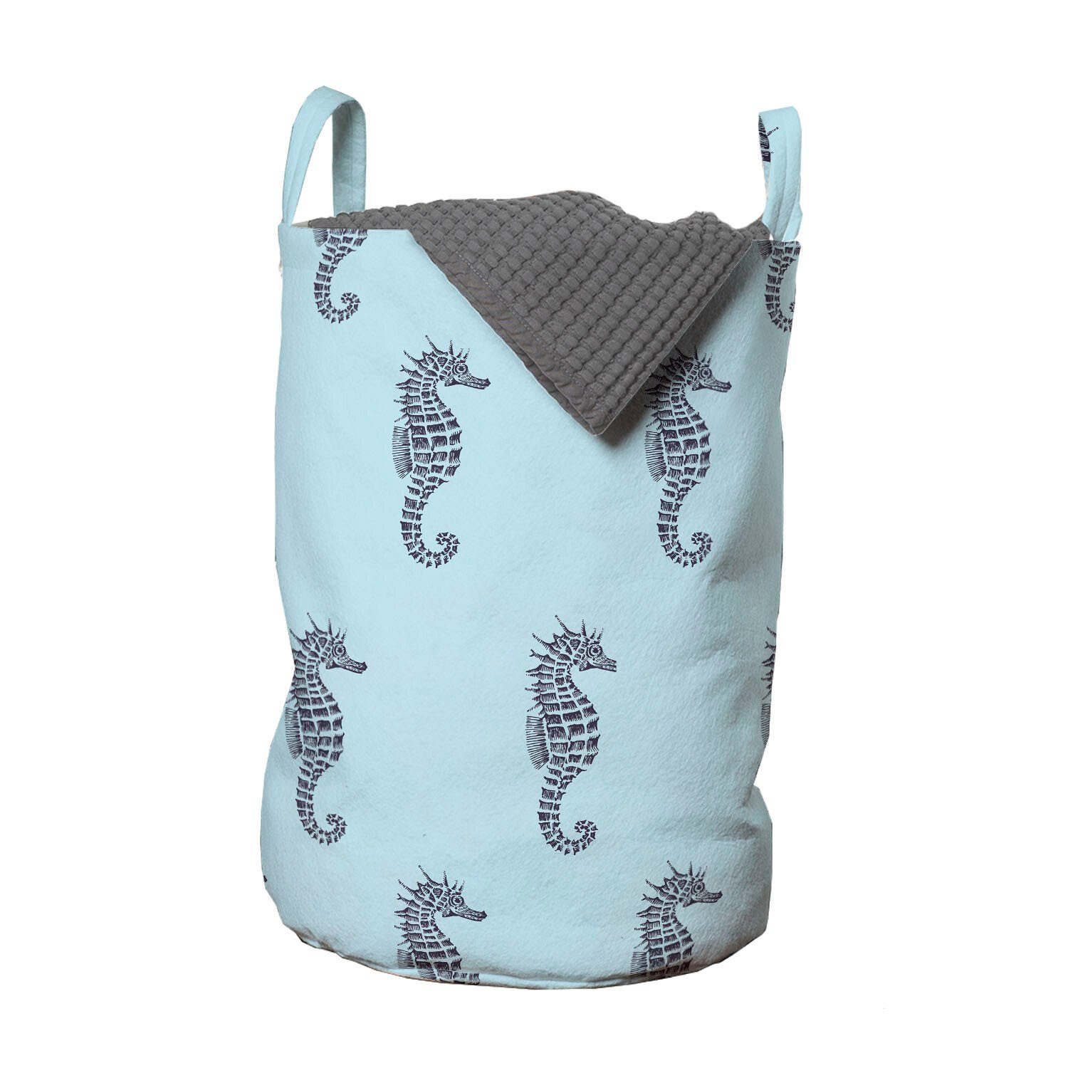 Abakuhaus Wäschesäckchen Wäschekorb mit Griffen Kordelzugverschluss für Waschsalons, Seahorse Tropical Aquatic Theme