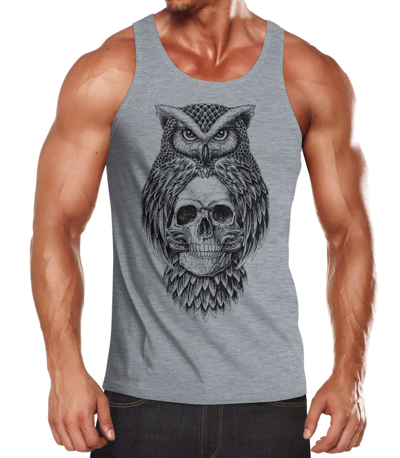 Neverless Tanktop Herren Tank-Top Eule Totenkopf günstig online kaufen