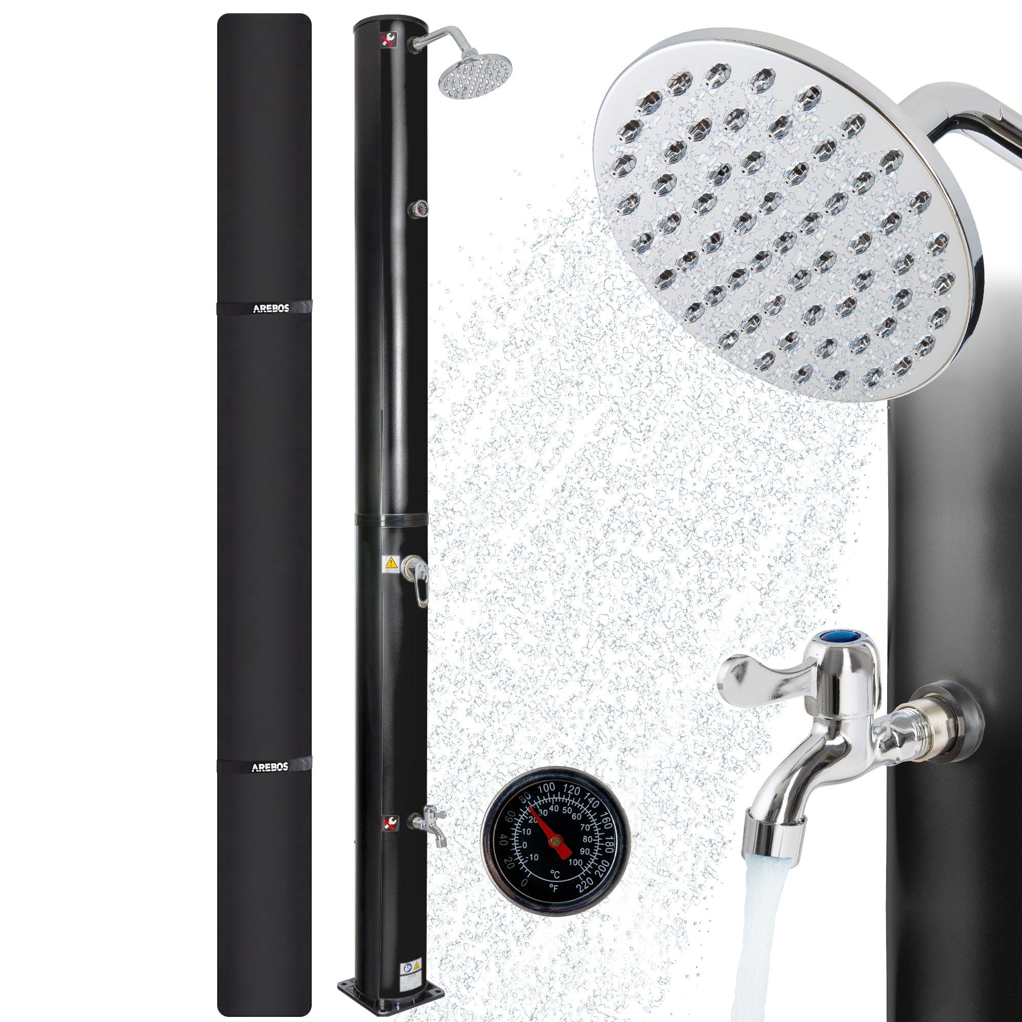 Arebos Solardusche »40 L Premium schwarz mit Bodenplatte Holzoptik