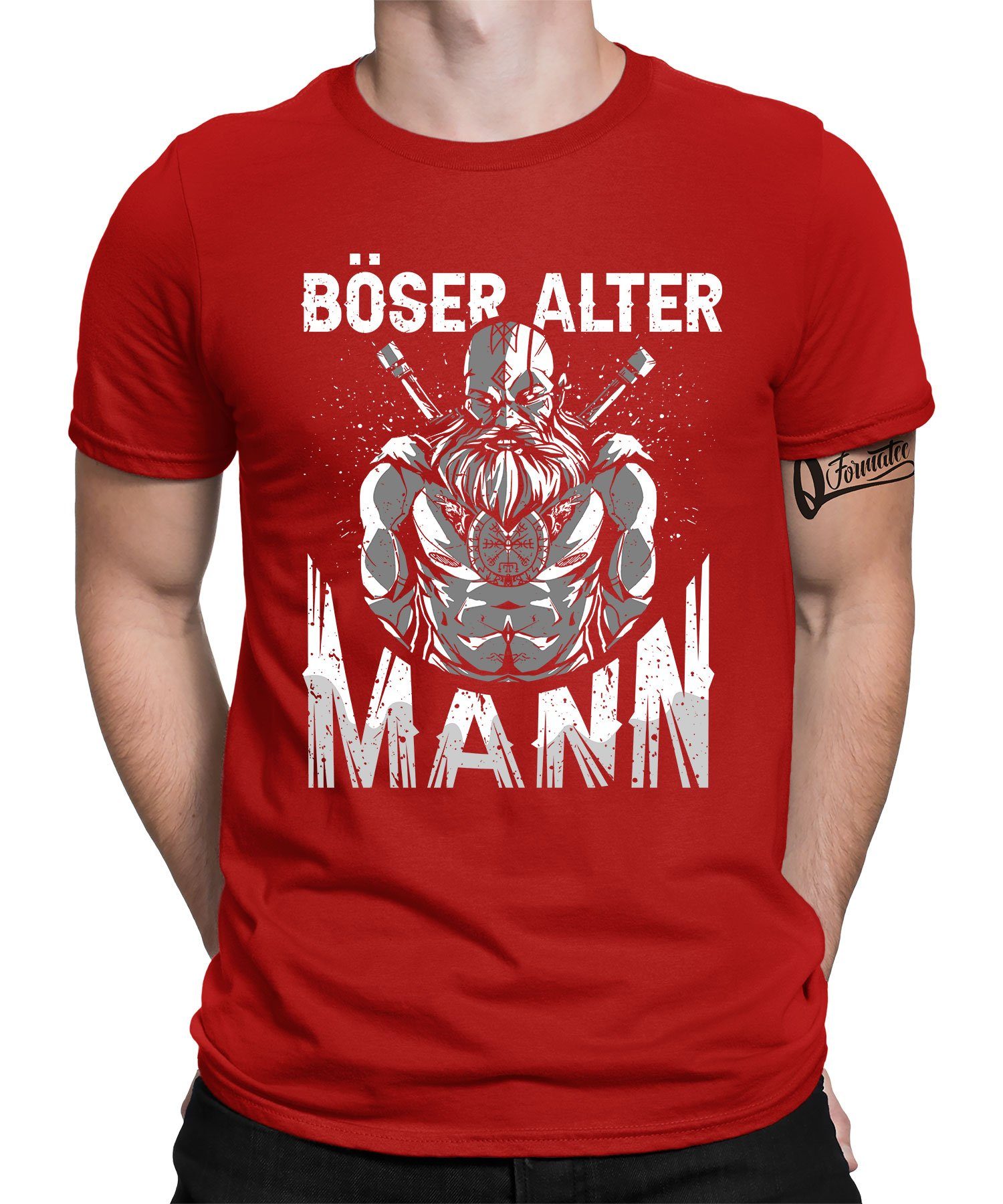 Vater T-Shirt Vatertag Böser Kurzarmshirt alter Formatee Mann Herren Viking Quattro (1-tlg) Rot - Wikinger Papa
