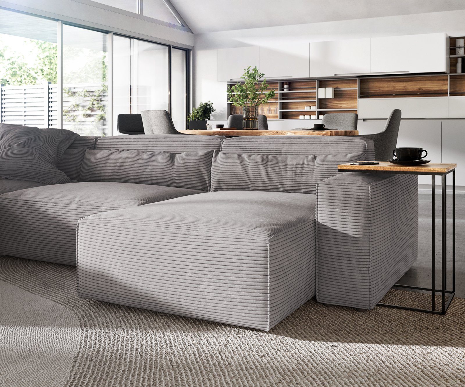Big-Sofa Recamiere variabel 330x230 L Cord DELIFE Sirpio, cm Silbergrau