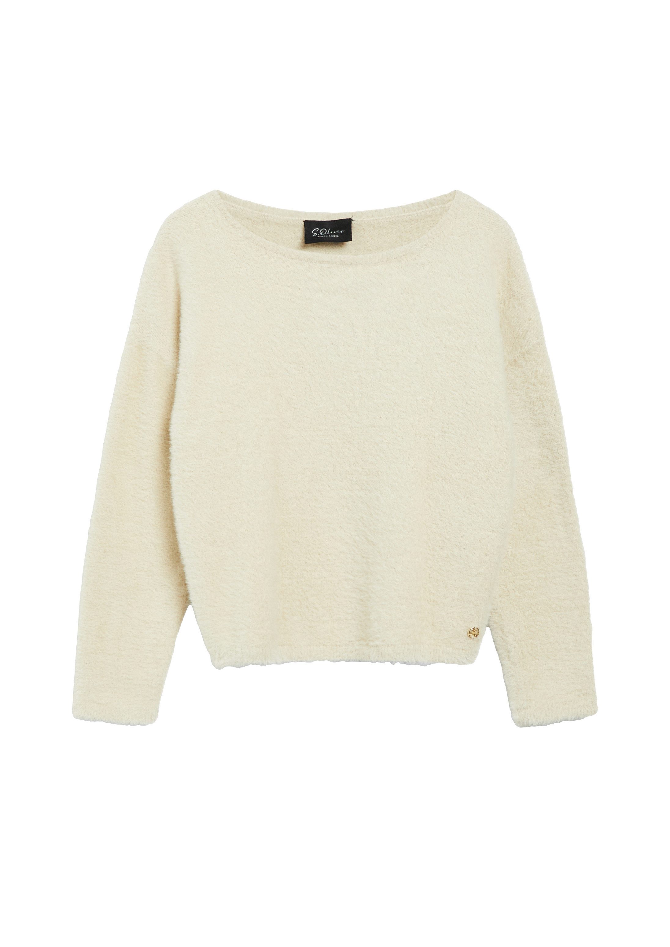 s.Oliver Longpullover Strickpullover Flauschiger Pullover mit U-Boot-Ausschnitt