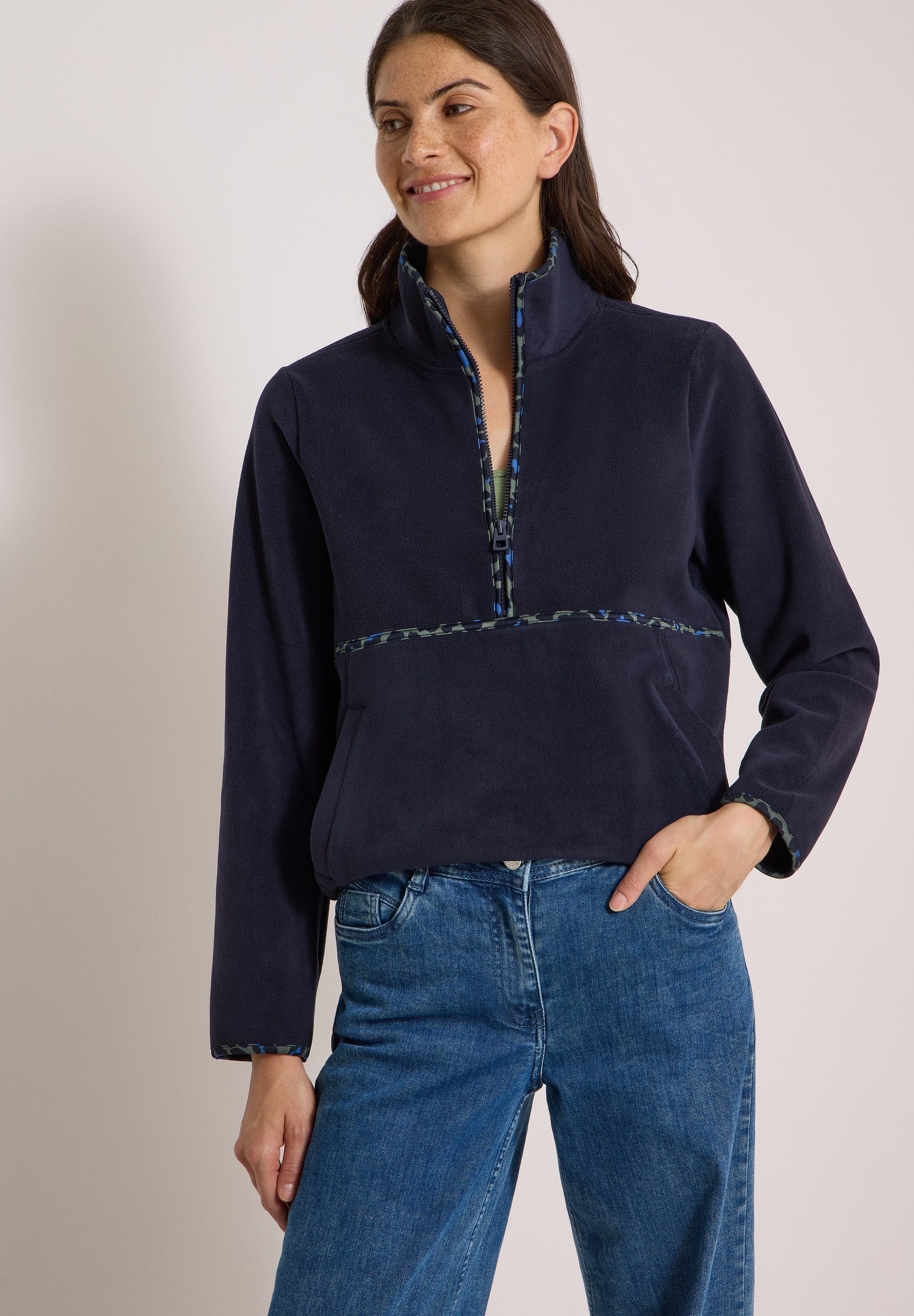 CECIL Fleecepullover Kontrastfarbene Paspeln, Eingrifftaschen