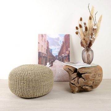 wohnfreuden Sitzhocker Sitz-Pouf Bruno aus Natur Seegras 60 cm rund creme, 28639