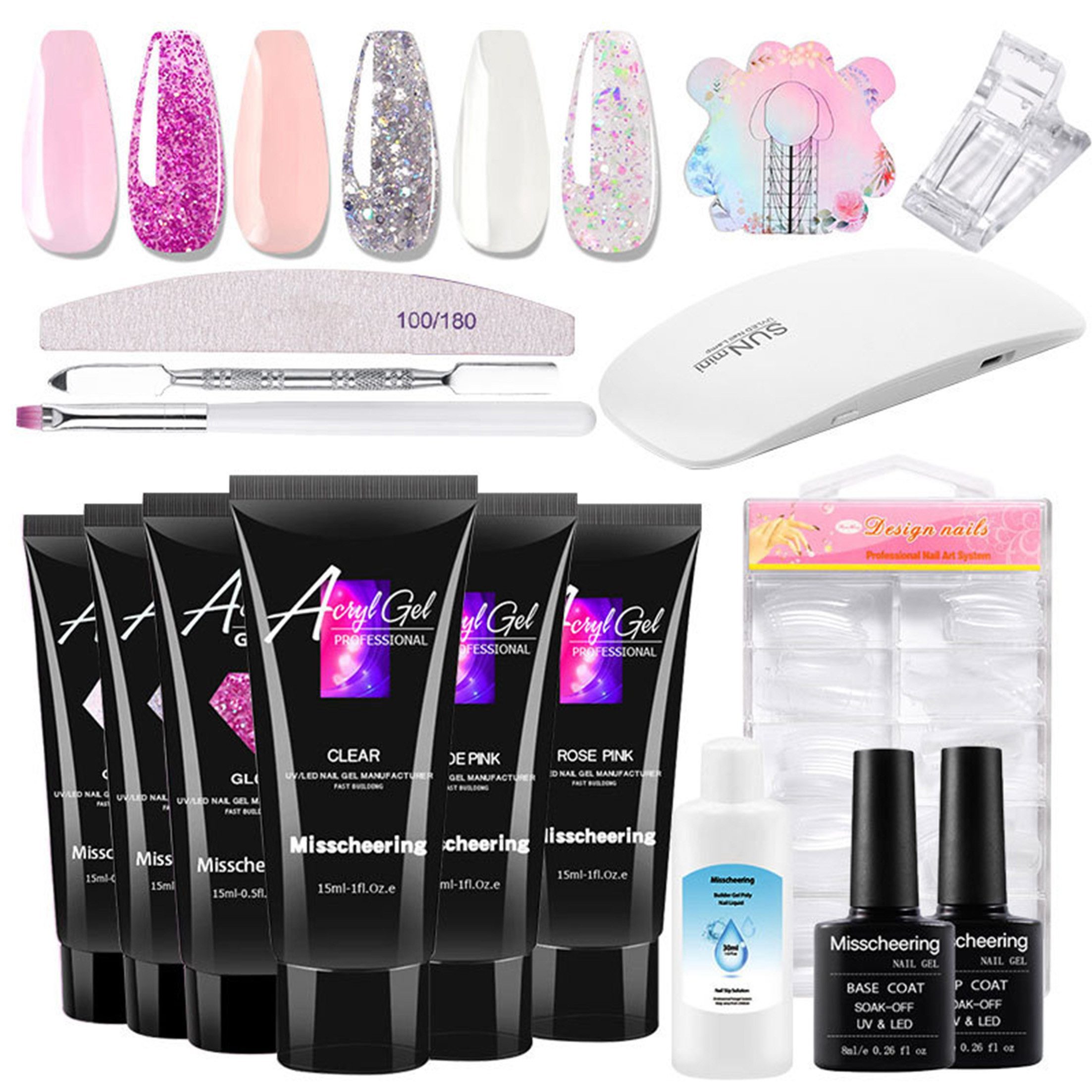 KINSI Lichthärtungsgerät Nagelverlängerung Set mit UV-Lampe,6 Farben Gel & Zubehör, Starter Maniküre Kit für Anfänger