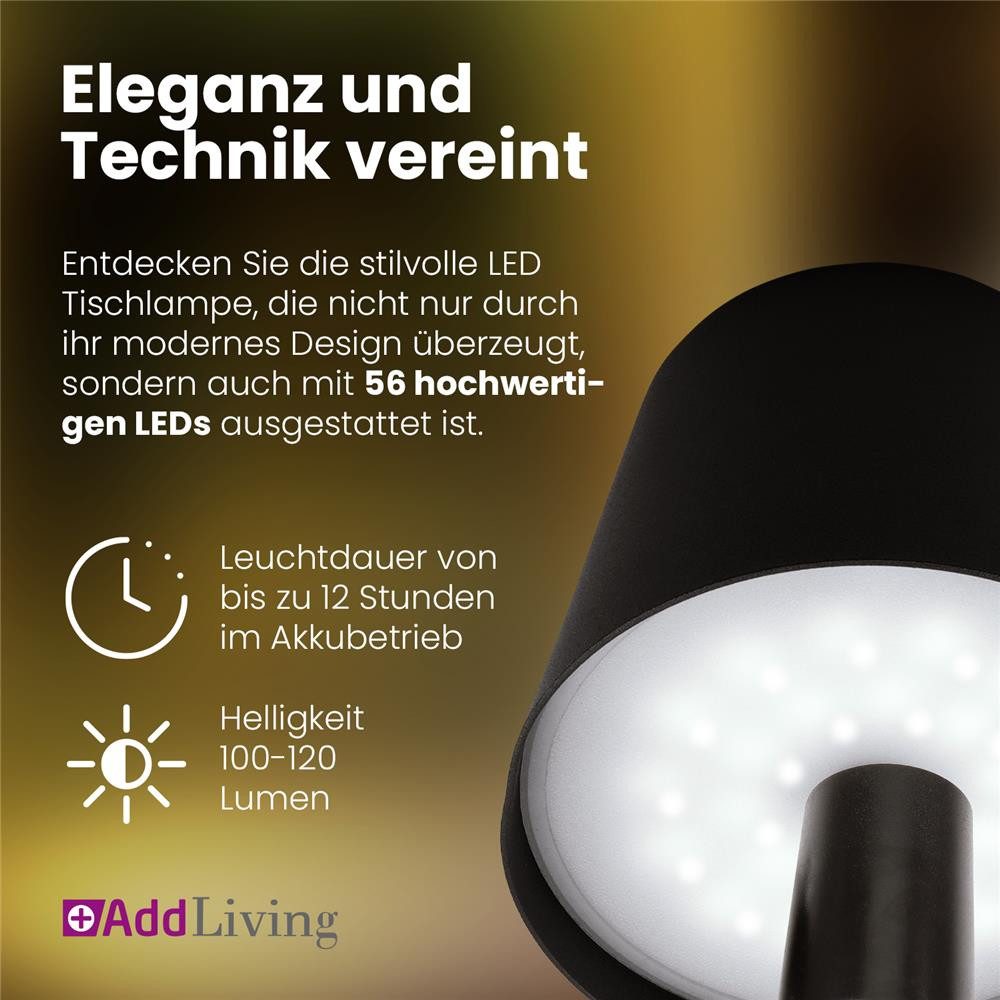 AddLiving LED Tischleuchte Bottle Light V2442 LED-Flaschenlampe schwarz mit Touch, 56 LEDs, 3 Lichtfarben, Touch-Funktion, stufenlos dimmbar, IP44