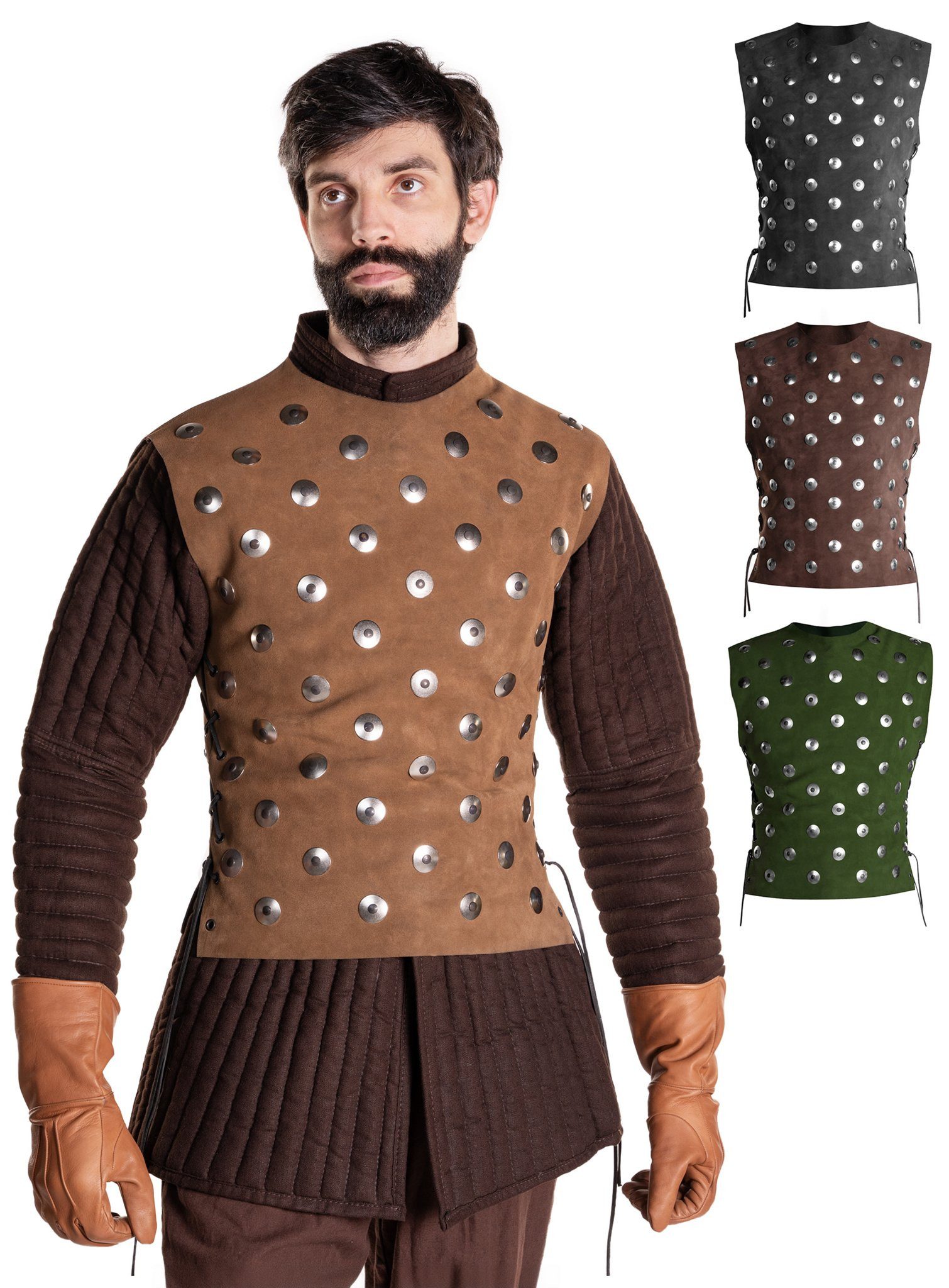 Andracor Kostüm Lederwams - Gefolgsmann, kurz, Ein robustes, beschlagenes Lederwams aus dickem Velourleder für Söld