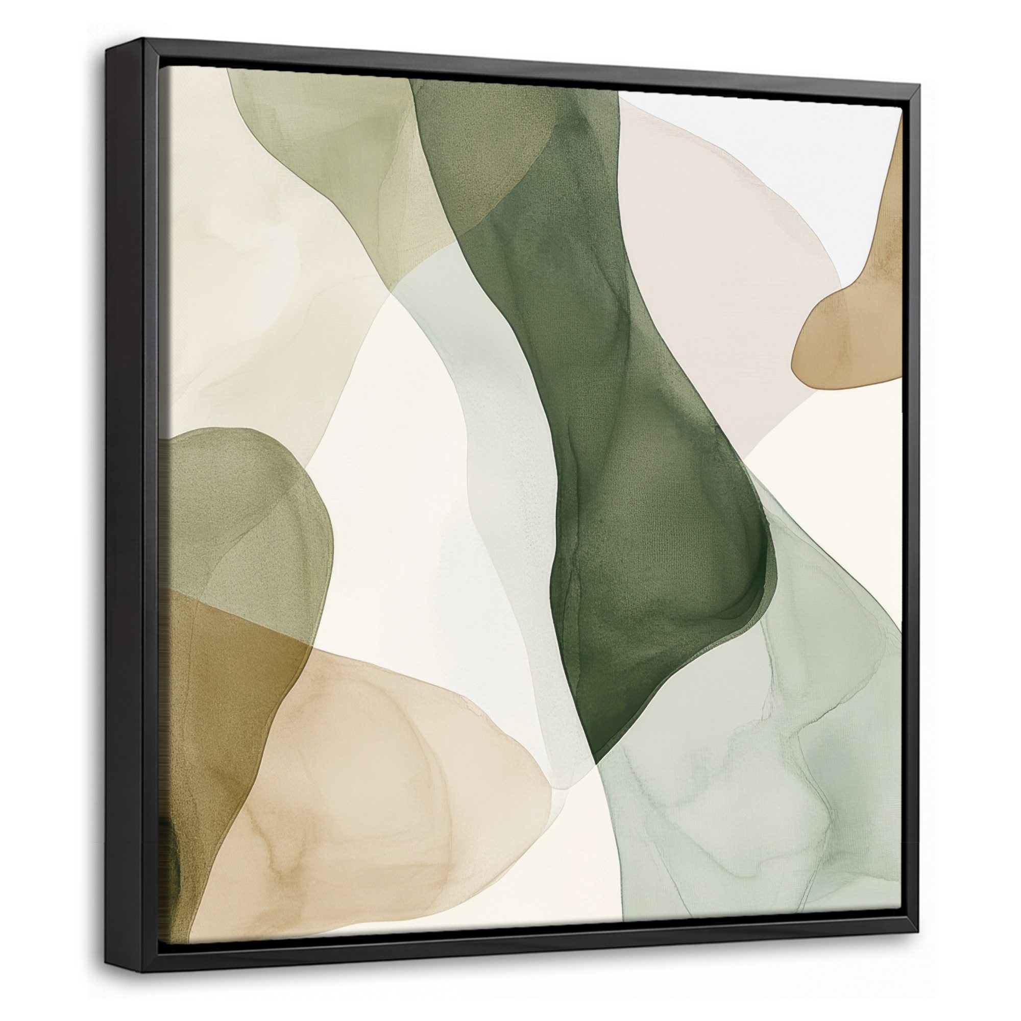 OneMillionCanvasses® Leinwandbild mit Rahmen - Japandi - Abstrakt - Grün, Fotodruck (1 St), Leinwand Bilder Klein, Wand Dekoration Aesthetic 20x20cm