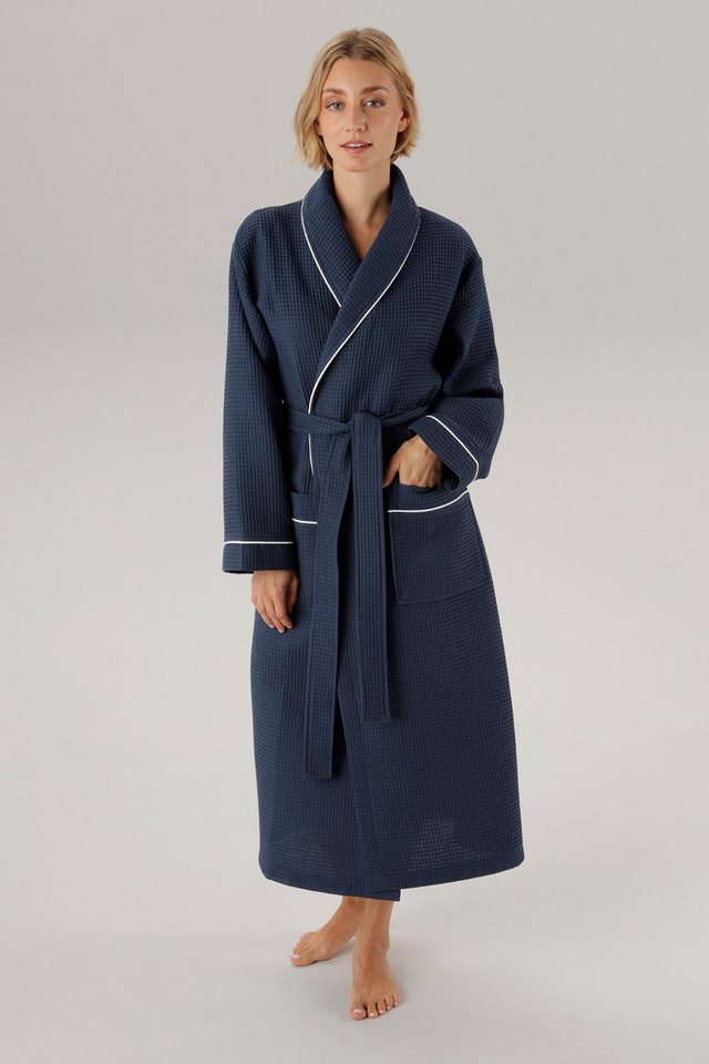 OTTO home Unisex-Bademantel Nora, Standard & Premium, leichte Qualität, ideal für Sauna & Spa, Waffelpiqué, Gürtel, Damen & Herren, Kimono-Kragen, Waffelpiqué, Baumwolle, Reisebademantel