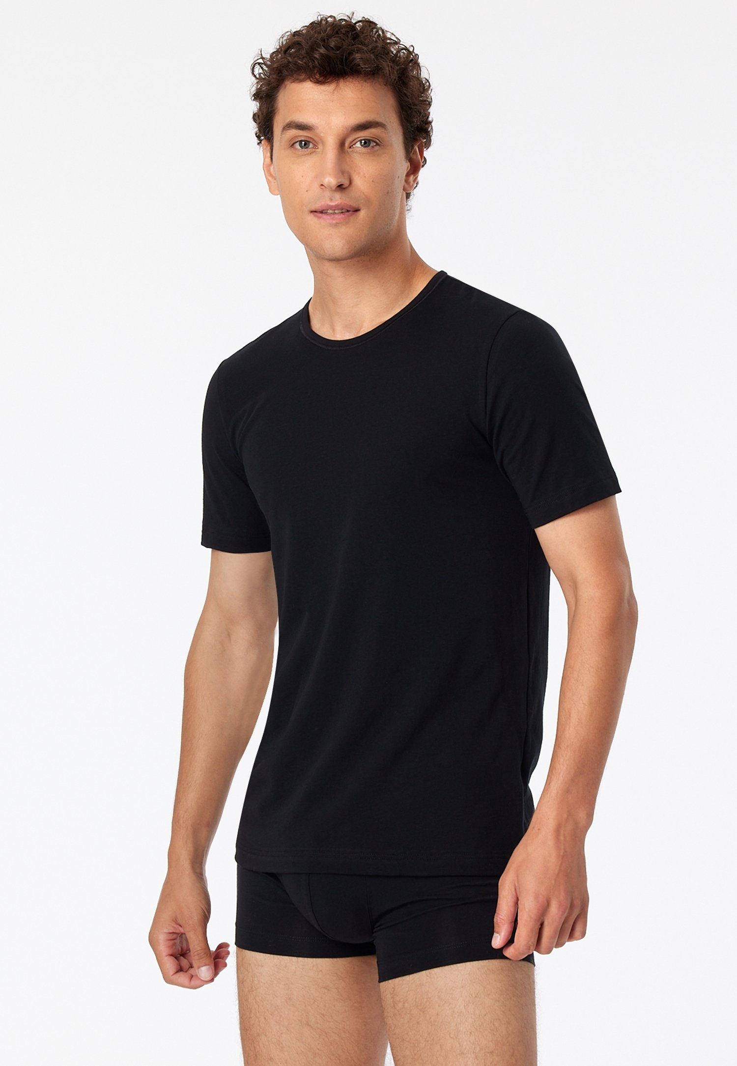 schwarz mit Halsausschnitt (2er-Pack) Unterhemd rundem Schiesser