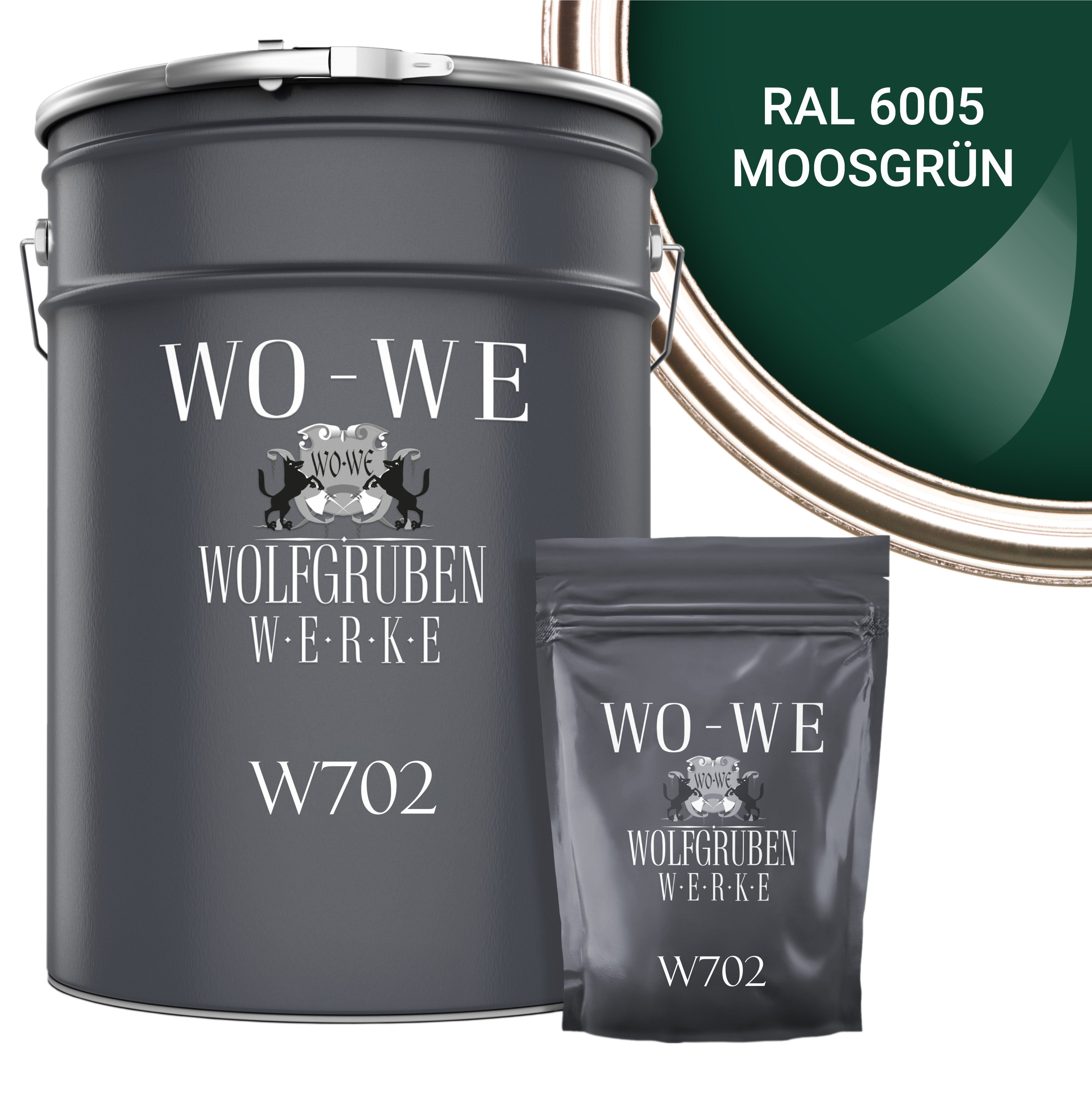 WO-WE Bodenversiegelung 2K Garagenfarbe Bodenbeschichtung W702, 2,5-20Kg, Seidenglänzend, Epoxidharz RAL 6005 Moosgrün