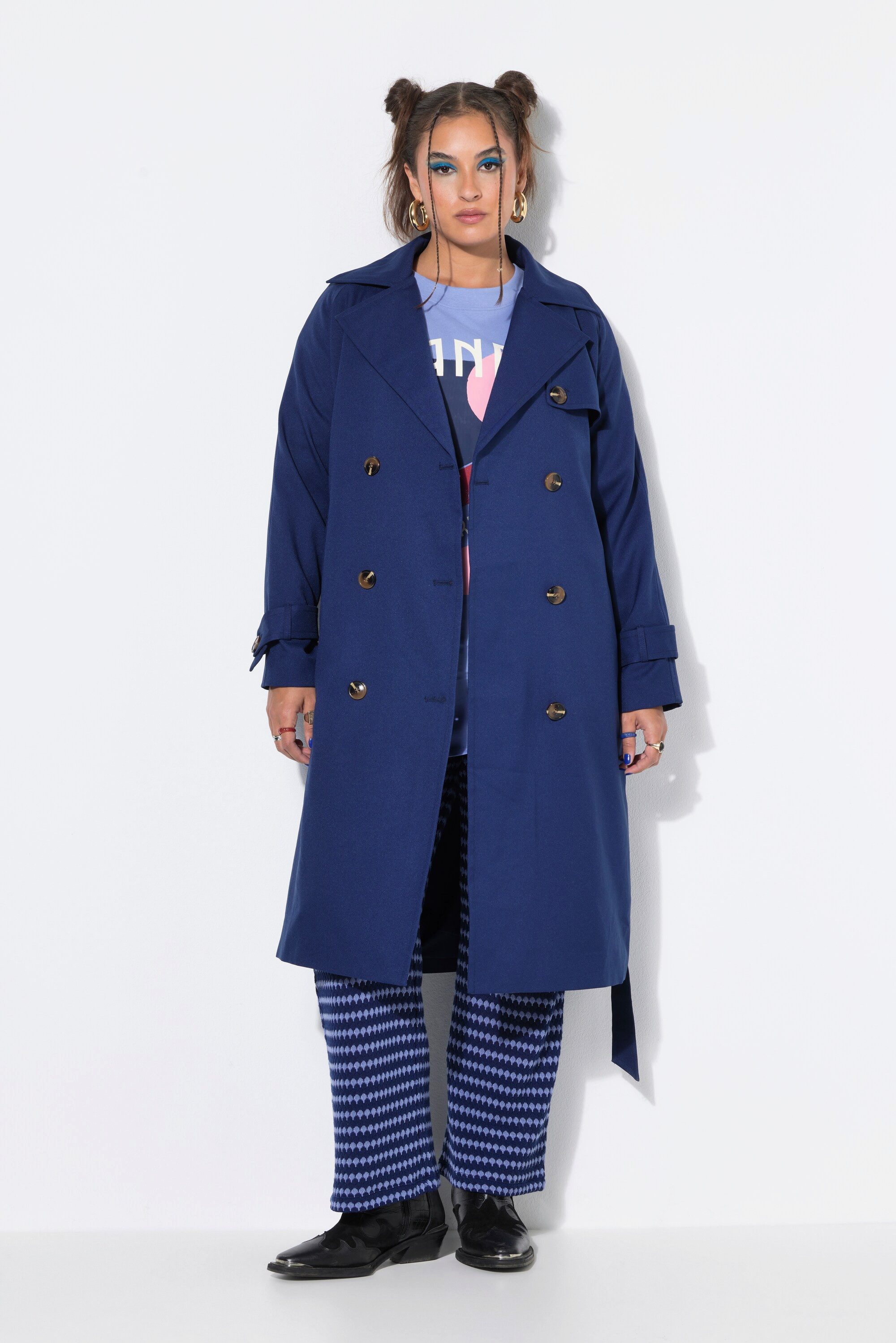 Studio Untold Wintermantel Trenchcoat leicht oversized Revers Bindegürtel