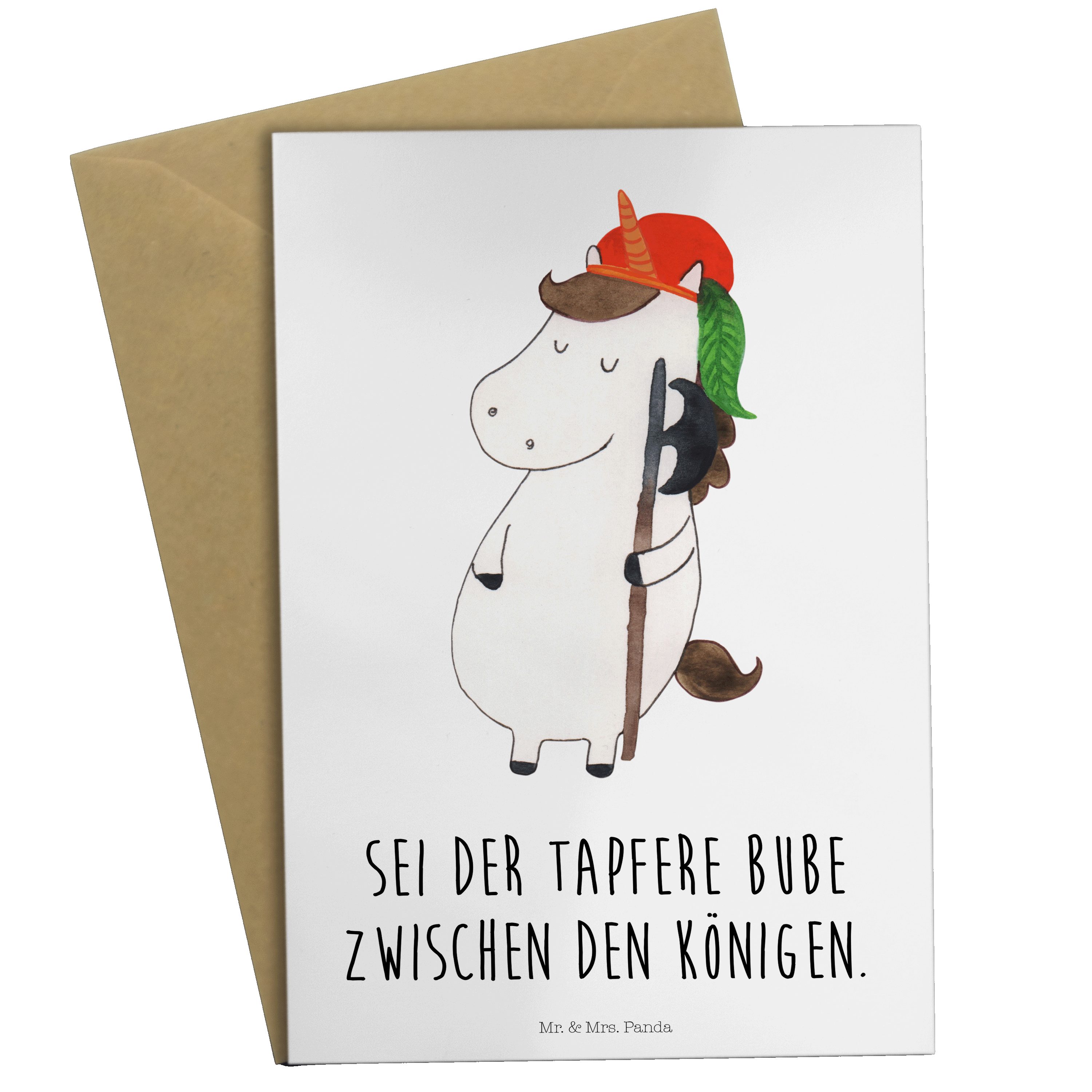 Mr. & Mrs. Panda Grußkarte Einhorn Bube - Weiß - Geschenk, Einhörner, Karte, Hochzeitskarte, Geb