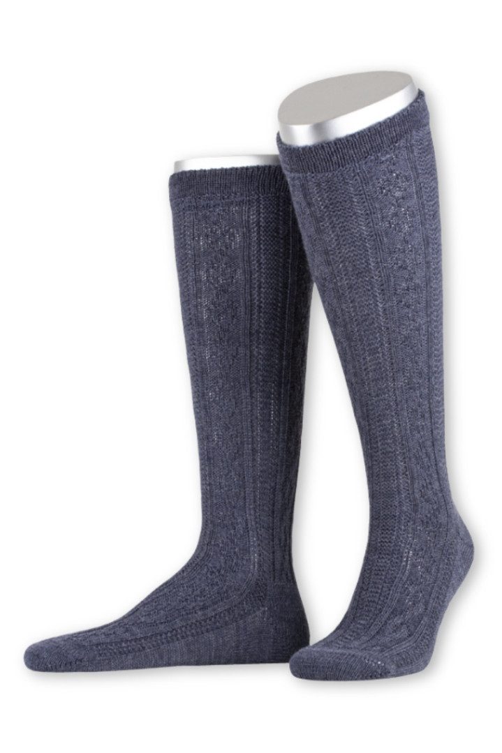 Lusana Trachtensocken Trachten Kniestrümpfe - L4910 - jeansblau, aubergine, mocca