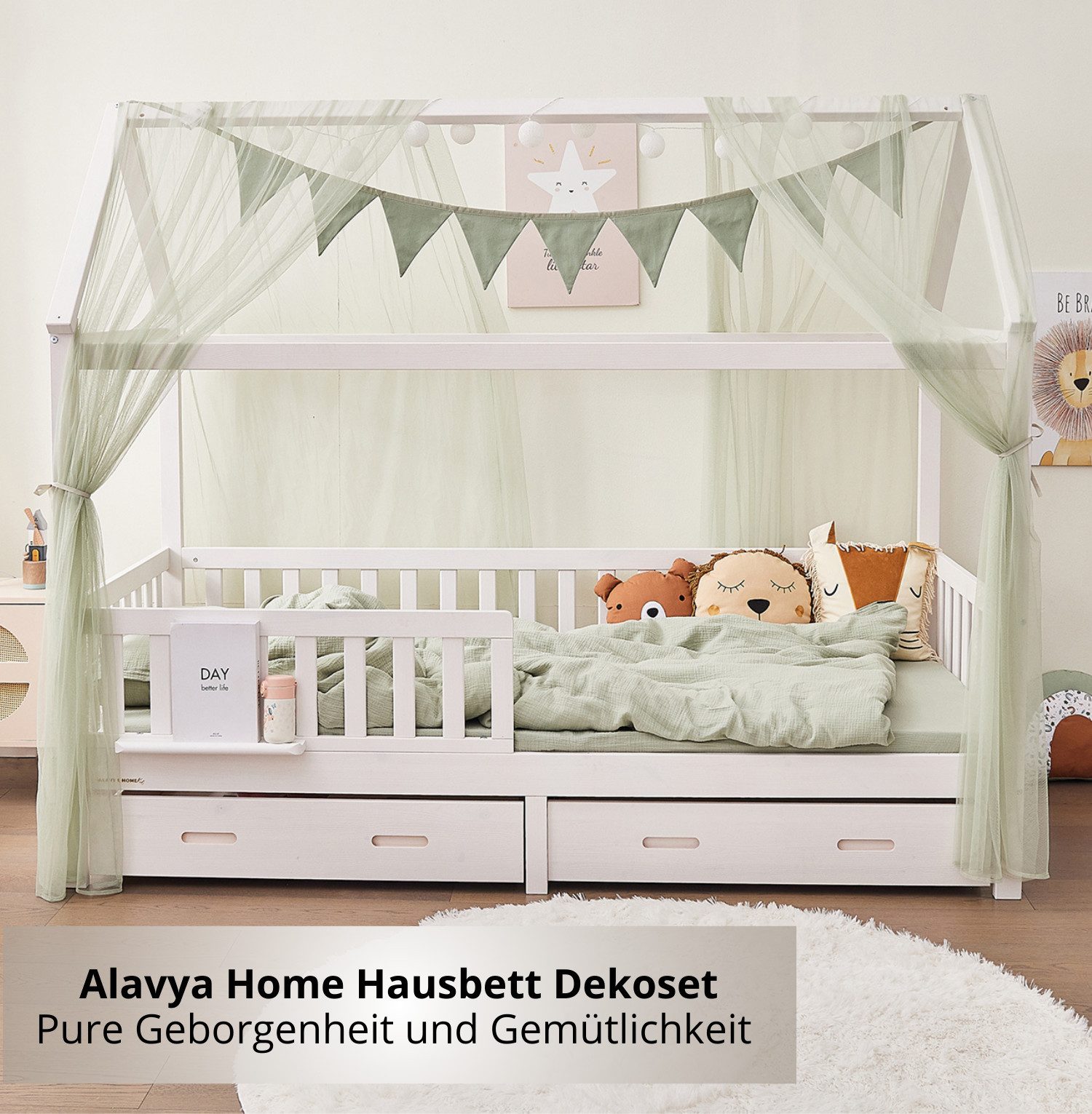Alavya Home® Betthimmel HAUSBETT DEKO SET für Kinderbett 80x160 I 90x200 (K günstig online kaufen