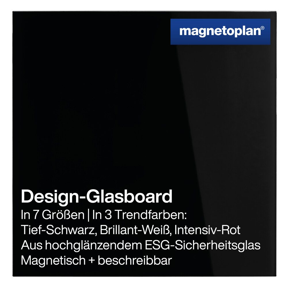 Anzeigetafel Glas-Magnettafel 40x40cm - magnetisch/beschreibbar - Schwarz