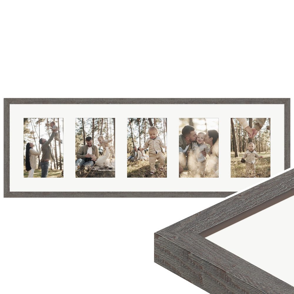WANDStyle Galerierahmen G950 23x70 cm, für 5 Bilder, im Format 10x15 cm, aus Massivholz in der Farbe Graubraun