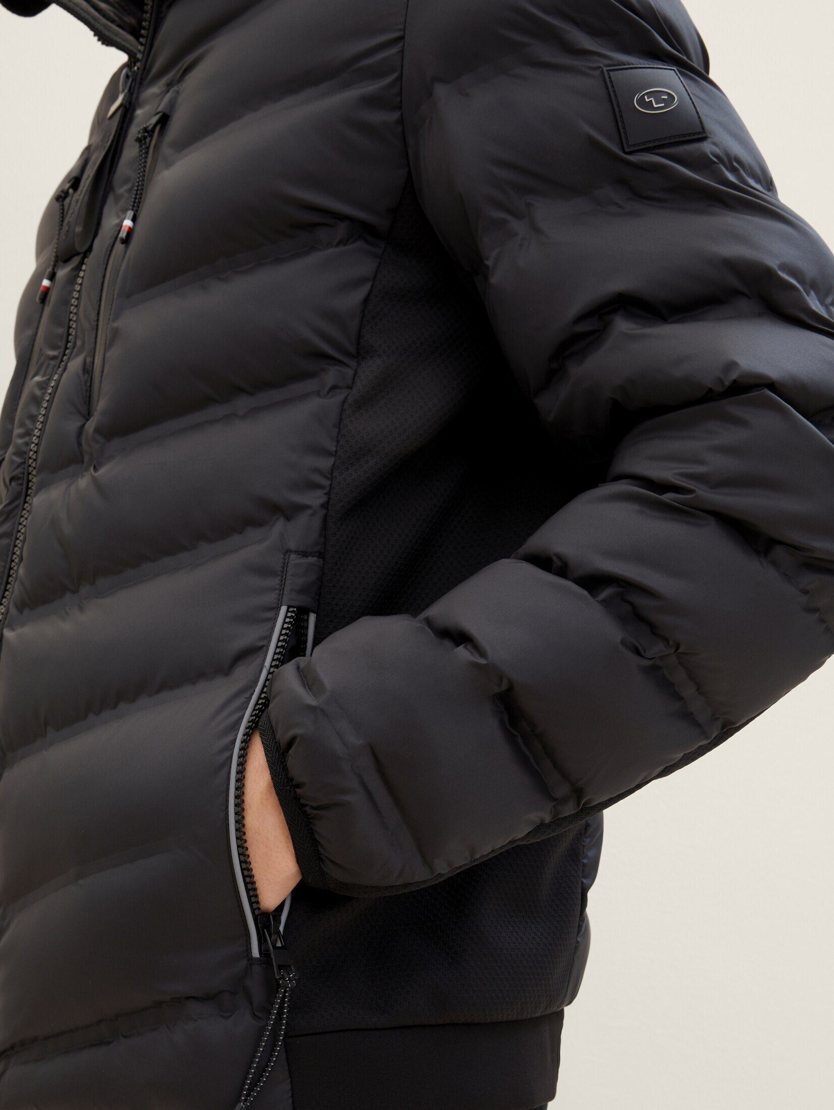 TOM Kapuze mit Hybrid Black abnehmbarer Jacke TAILOR Steppjacke