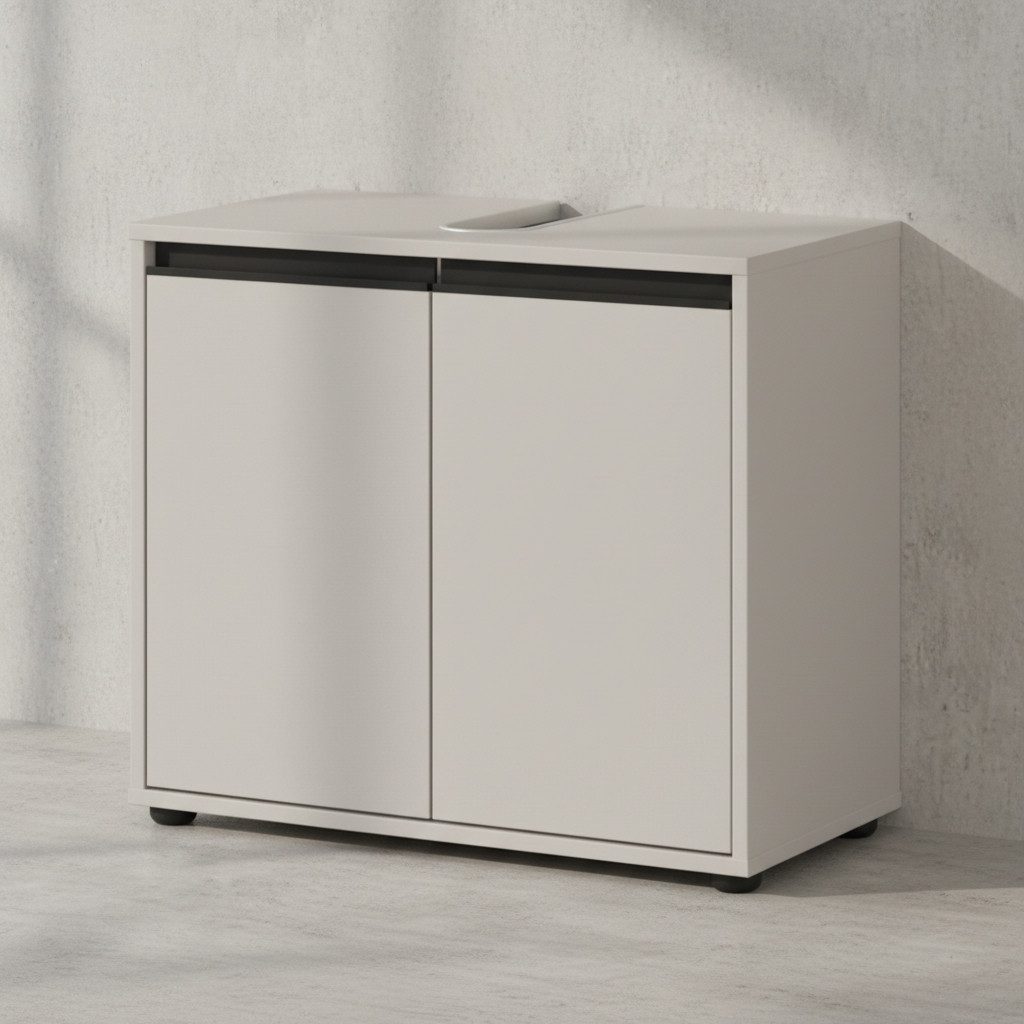 KADIMA DESIGN Waschbeckenunterschrank 2 Türen und Einlegeboden, Soft-Close, Made in Germany, Unterschrank (Styroporfreie Verpackung, Badezimmer, Serie "HAMBURG) Siphonausschnitt, ABS-Kanten, Melaminbeschichtung, Modern Badschrank