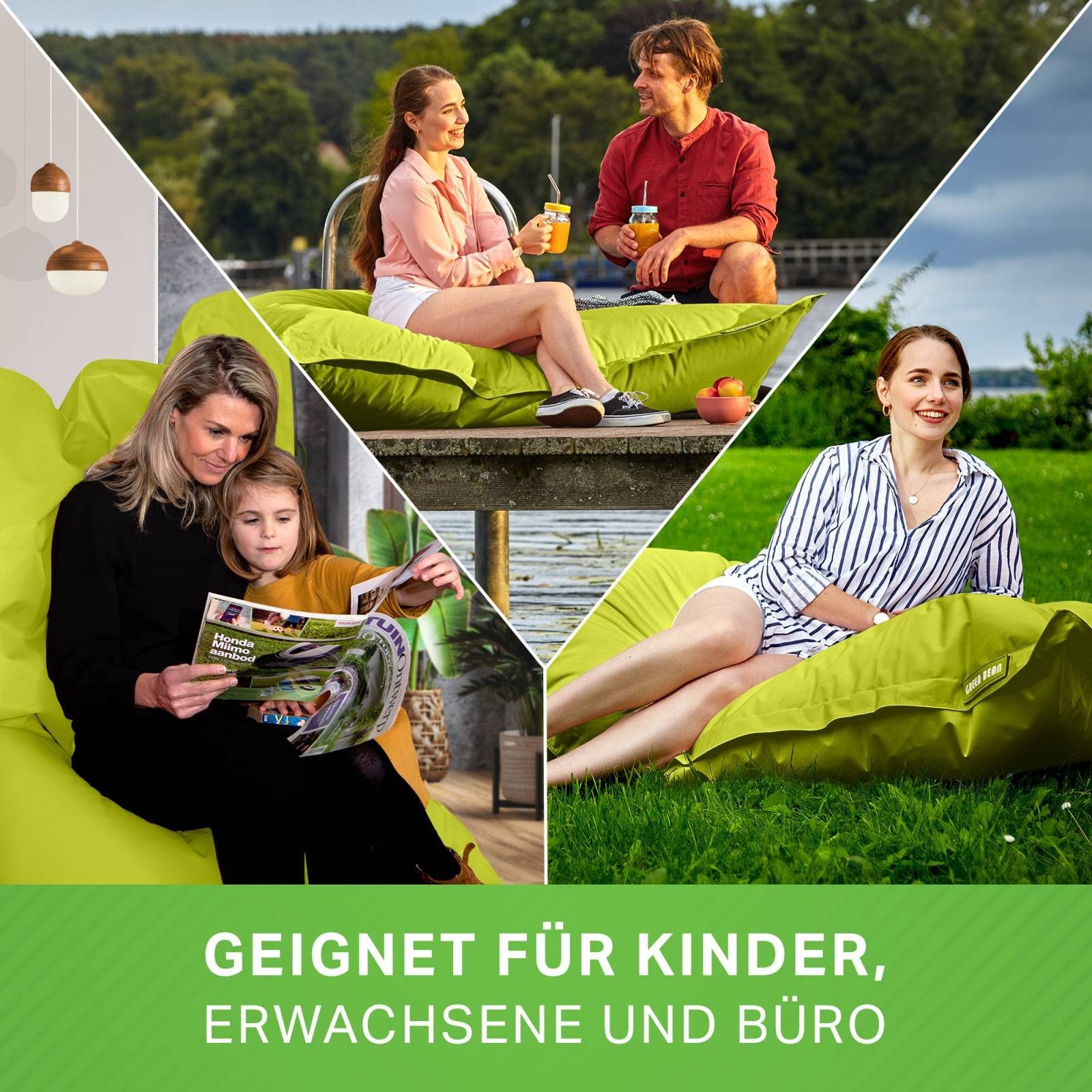 Green Bean Sitzsack XL Riesen - Sitzsack Square 120x160cm (Riesensitzsack), 120x160cm Kinder & Erwachsene Bean Bag EPS Perlen Füllung