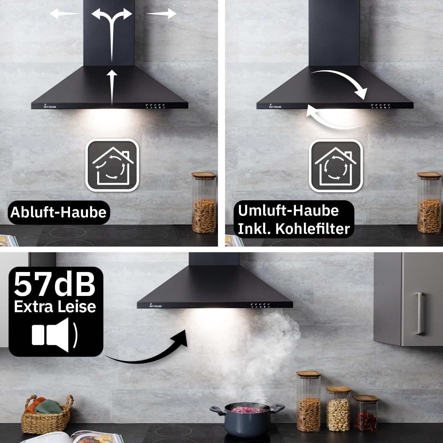 KKT KOLBE Wandhaube Dunstabzugshaube 60cm PLUS350S Wandhaube / Abzugshaube / Abluft / Umluft / Schwarz / LED – Bild 5 von 5