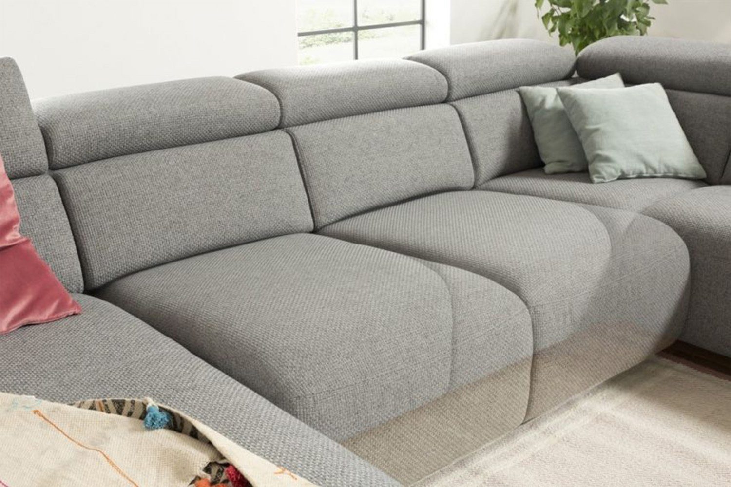 Sofa rechts Wohnlandschaft od. RISO, KAWOLA Stoff links grau U-Form Longchair
