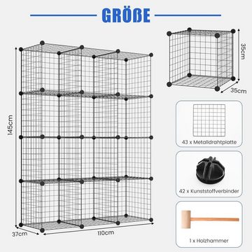 KOMFOTTEU Steckregal Würferregal, mit 12 Würfeln, 110 × 37 × 145 cm, schwarz