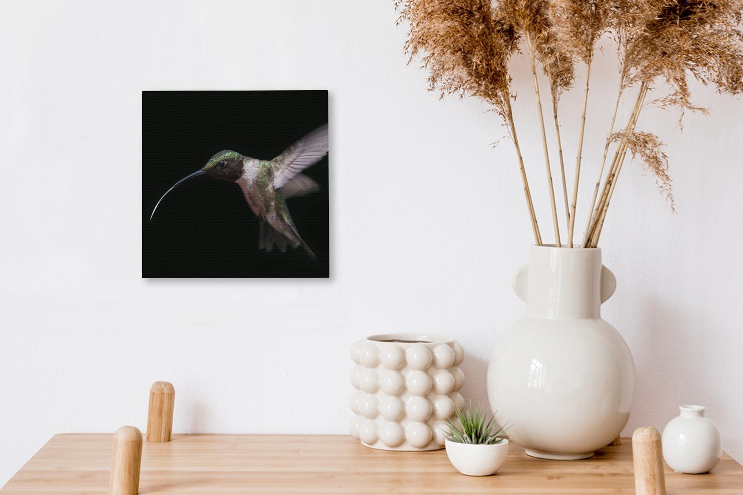 bunt - St), Kolibri Schlafzimmer Bilder Federn, Vogel (1 Leinwandbild Wohnzimmer für OneMillionCanvasses® Leinwand -