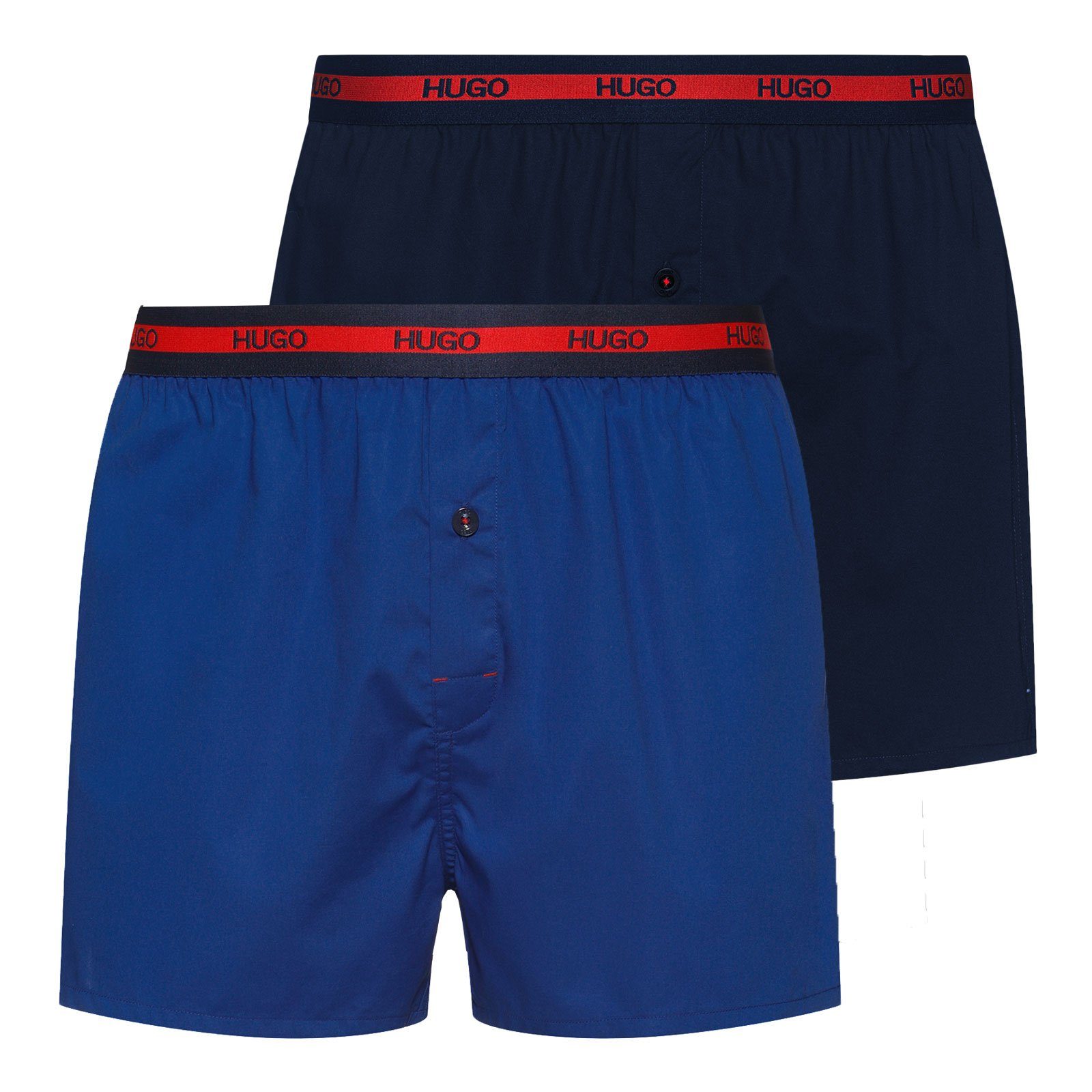 HUGO Boxershorts Woven Boxer Twinpack (2-St., 2er Set) mit umlaufendem Logo-Schriftzug am Bund 465 navy / blue