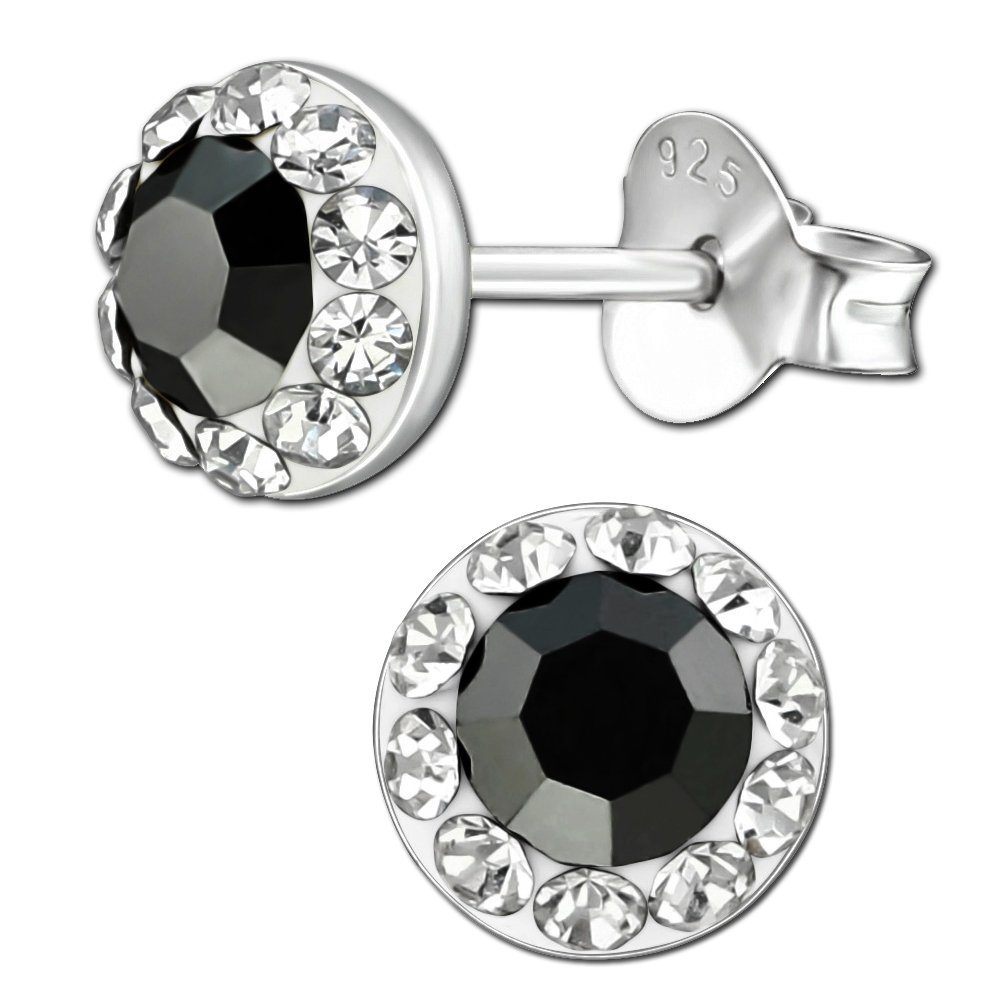 Limana Paar Ohrstecker 6mm 8mm runde schwarze echt 925 Sterling Silber Ohrringe, Kinderohrringe Damenohrringe