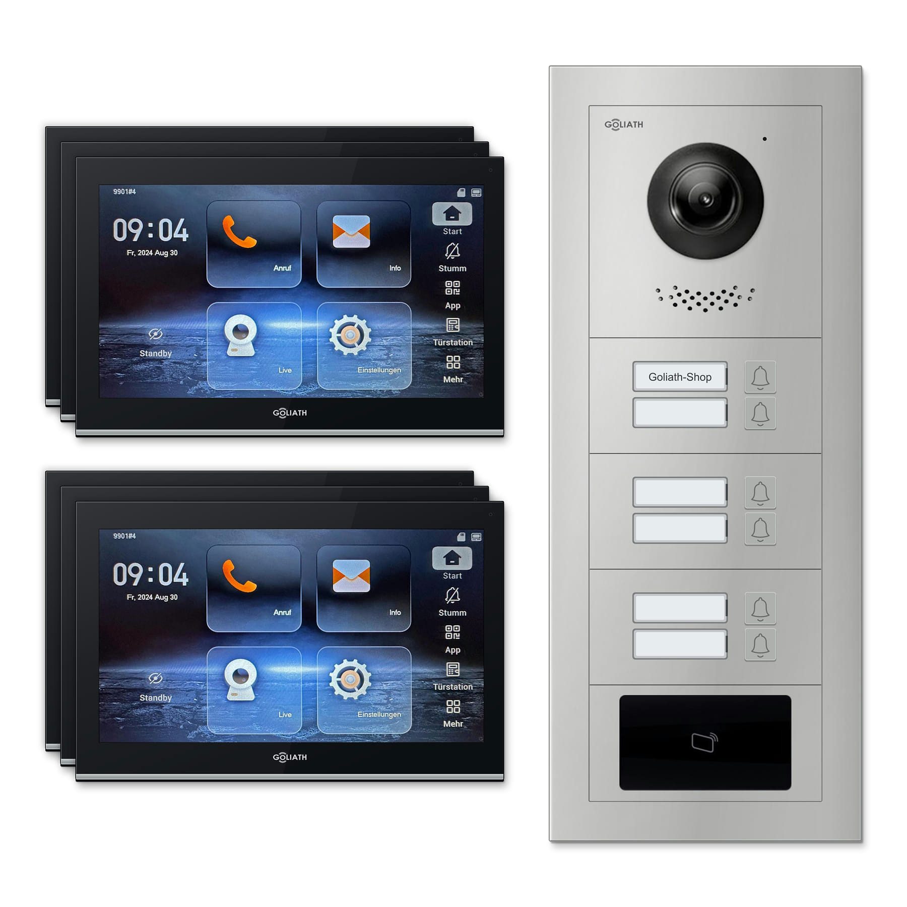 Goliath Intercom Video-Türsprechanlage Goliath IP Video Türsprechanlage: 10-Zoll 6 Familienhaus, RFID, Silber (Privat oder Gewerblich)