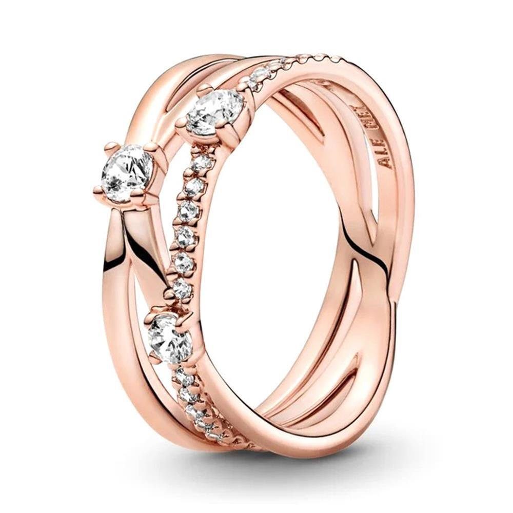 Pandora Fingerring Pandora Dreifach-Ring 14Karat rosévergoldet, Cubic Zirkonia