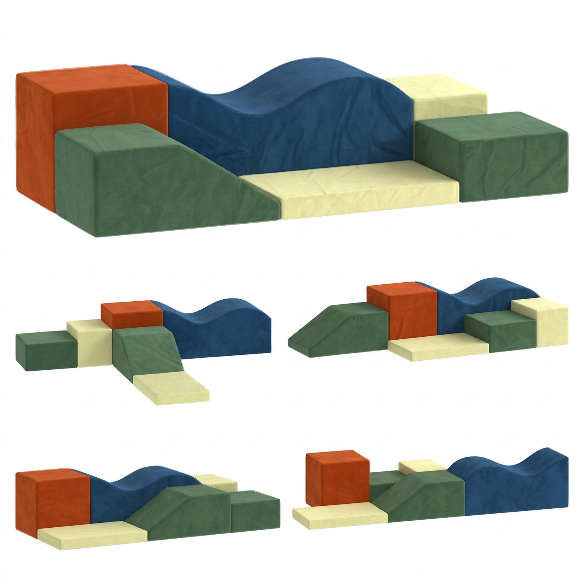 AIYAPLAY Indoor-Spielplatz zum Klettern Spielbausteine, (Schaumstoff Bausteine, 6 St., Kletterblöcke), 6 Module, rutschfeste Unterseite, 28D Schaum