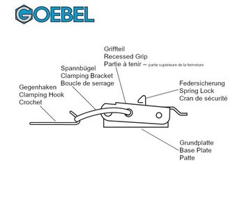 GOEBEL GmbH Kastenriegelschloss 5543080200, (100 x Spannverschluss 802 Kappenschloss selbstschliessend, 100-tlg., Kistenverschluss - Kofferverschluss - Hebel Verschluss), gerader Grundtplatte inkl. Gegenhaken Stahl verzinkt
