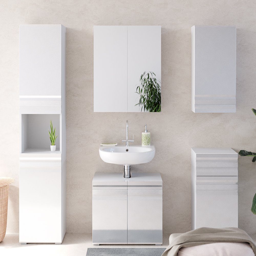 Vicco Badmöbel-Set Fredd, Weiß Hochglanz, 5 Teile, (5-er Set, 5-St., 5er Set)