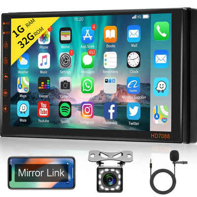 Hikity Navi 7 Zoll 2 DIN Touchscreen Android Bildschirm mit Rückfahrkamera Autoradio (WiFi, Mirror Link, FM RDS Radio, 1+32GB)