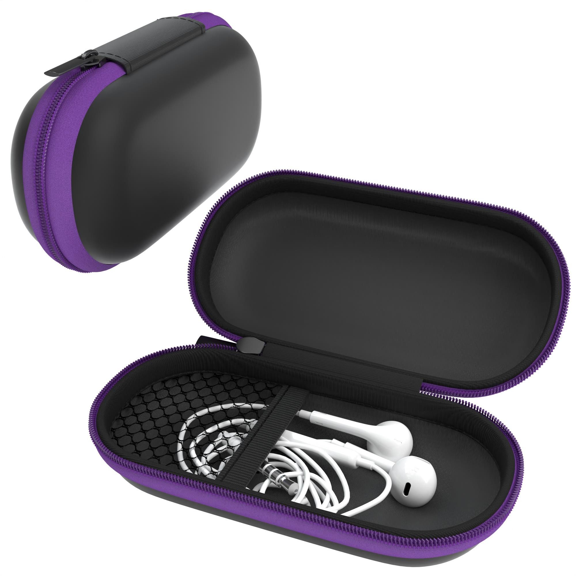 EAZY CASE Kopfhörer-Schutzhülle Universal Tasche für In-Ear Kopfhörer mit Netzfach, Box Kratzschutz Kopfhörer Reißverschluss und Netzfach klein oval Lila