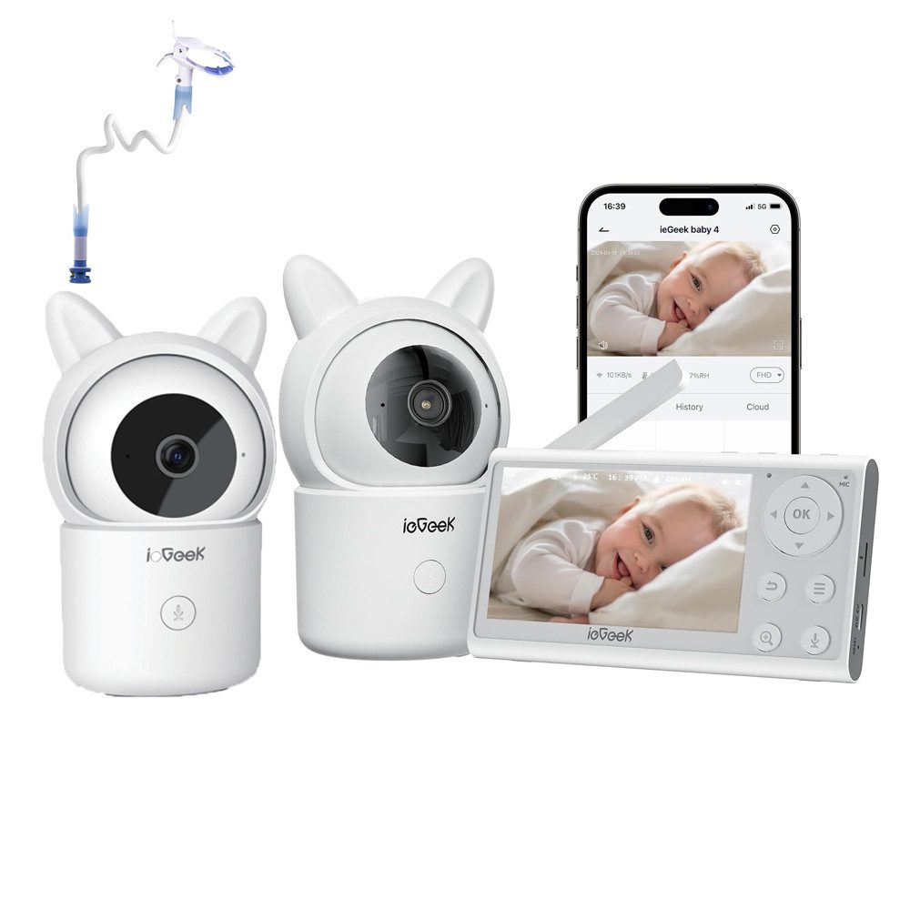 Video-Babyphone Babyphone mit 2 Kameras 4.3 Zoll, 1080P Video Babyphone mit Halterung