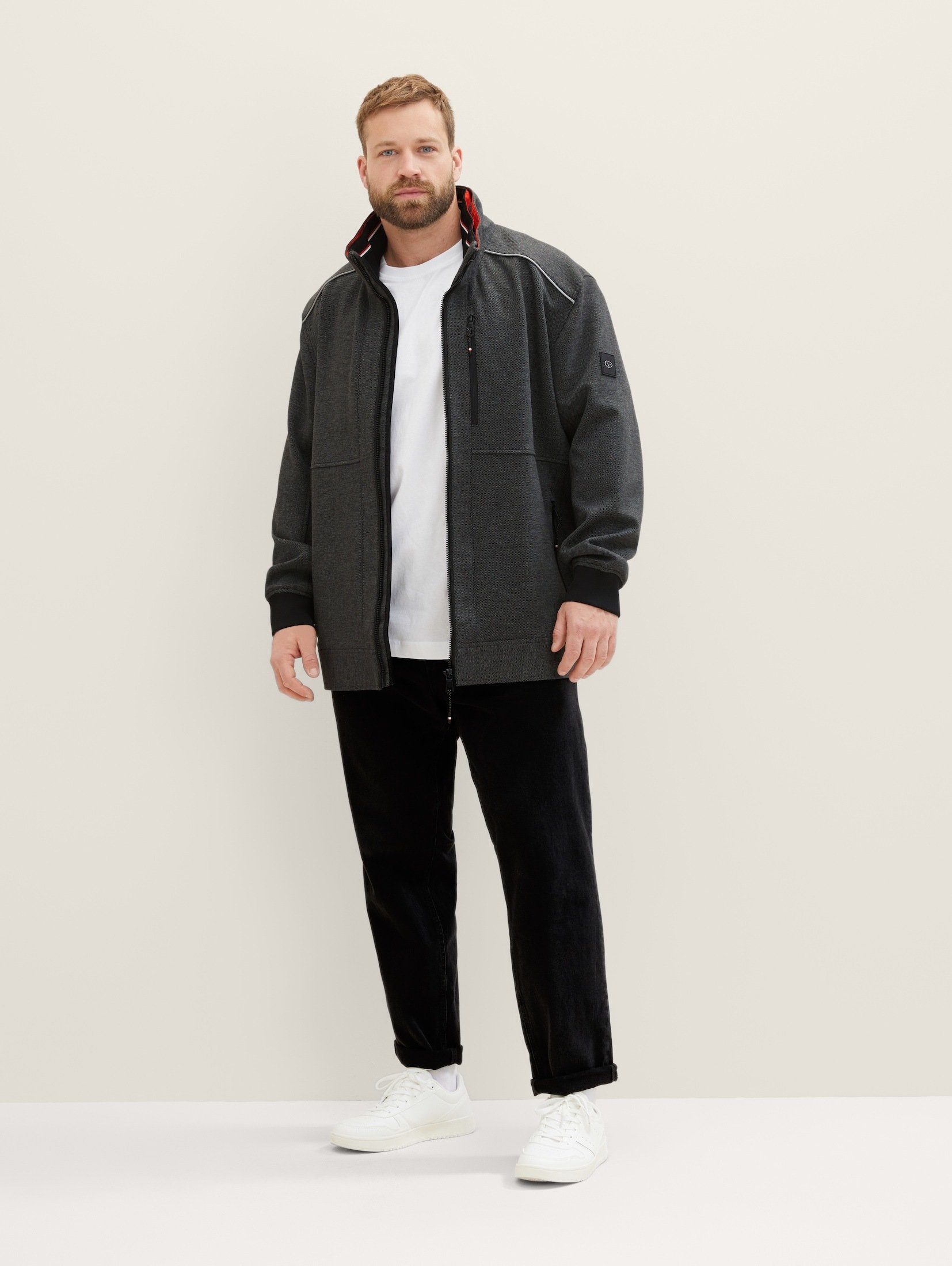 TOM TAILOR PLUS Blouson Plus - Kapuze mit structure verdeckter anthracite Jacke knitted