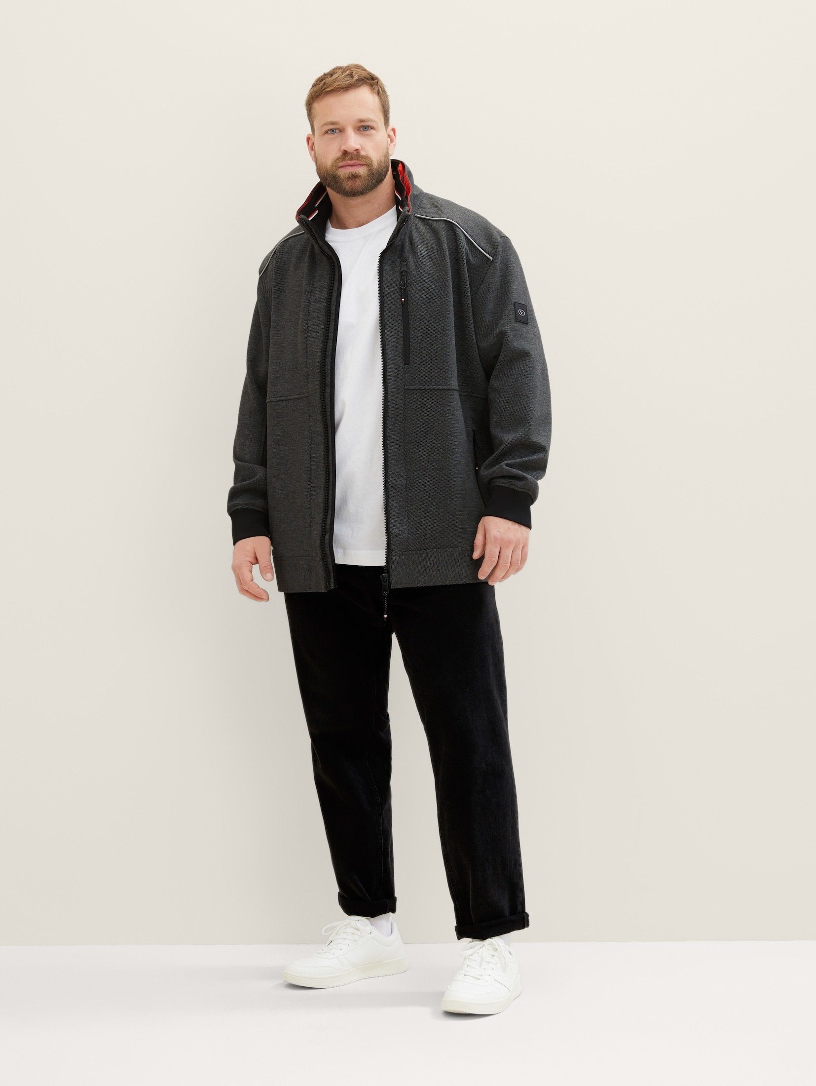 structure verdeckter Jacke - TOM Blouson Plus Kapuze TAILOR mit anthracite knitted PLUS