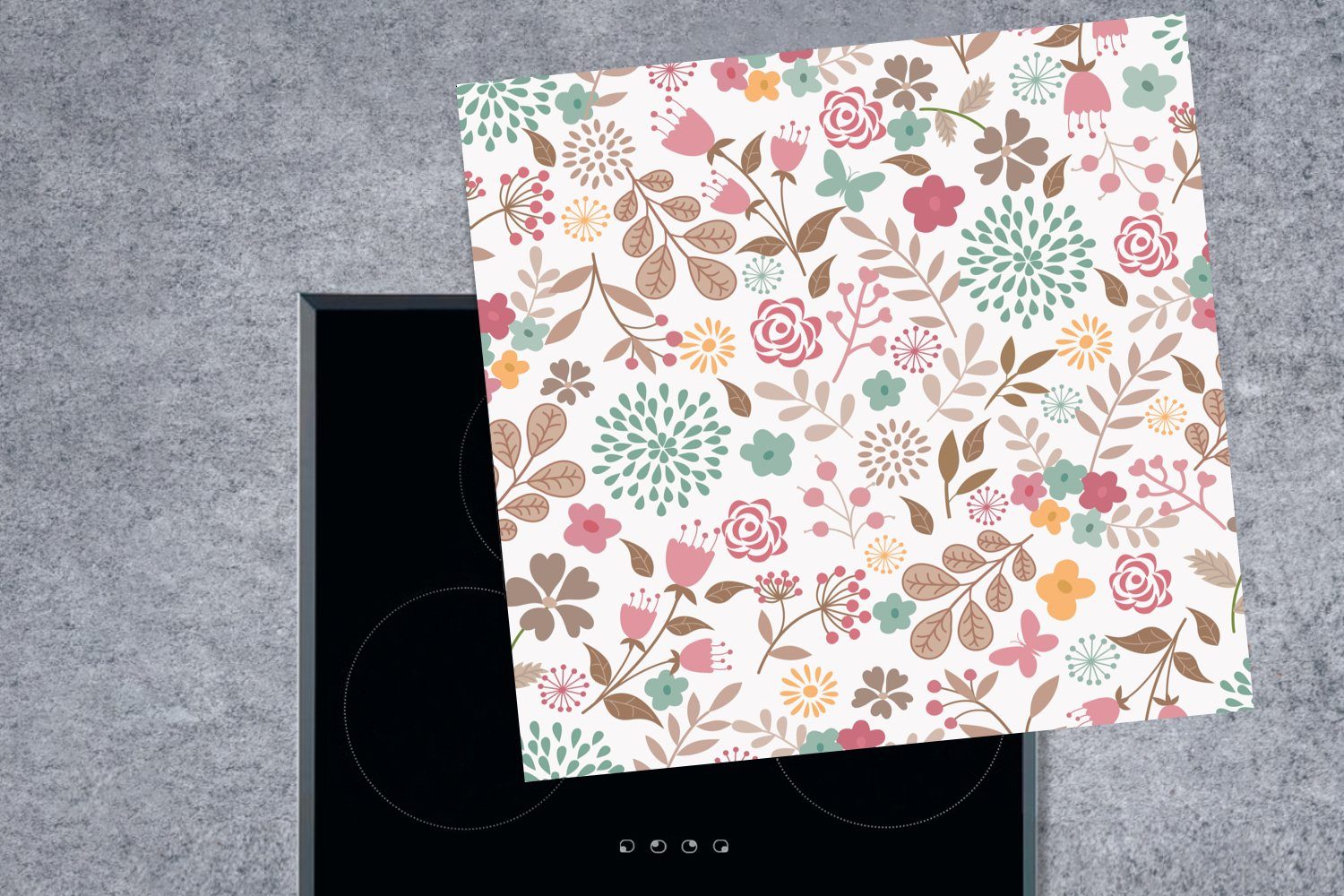 MuchoWow Herdblende-/Abdeckplatte Blumen - Muster cm, Vinyl, 78x78 - Farben, Ceranfeldabdeckung, küche Arbeitsplatte für (1 tlg)