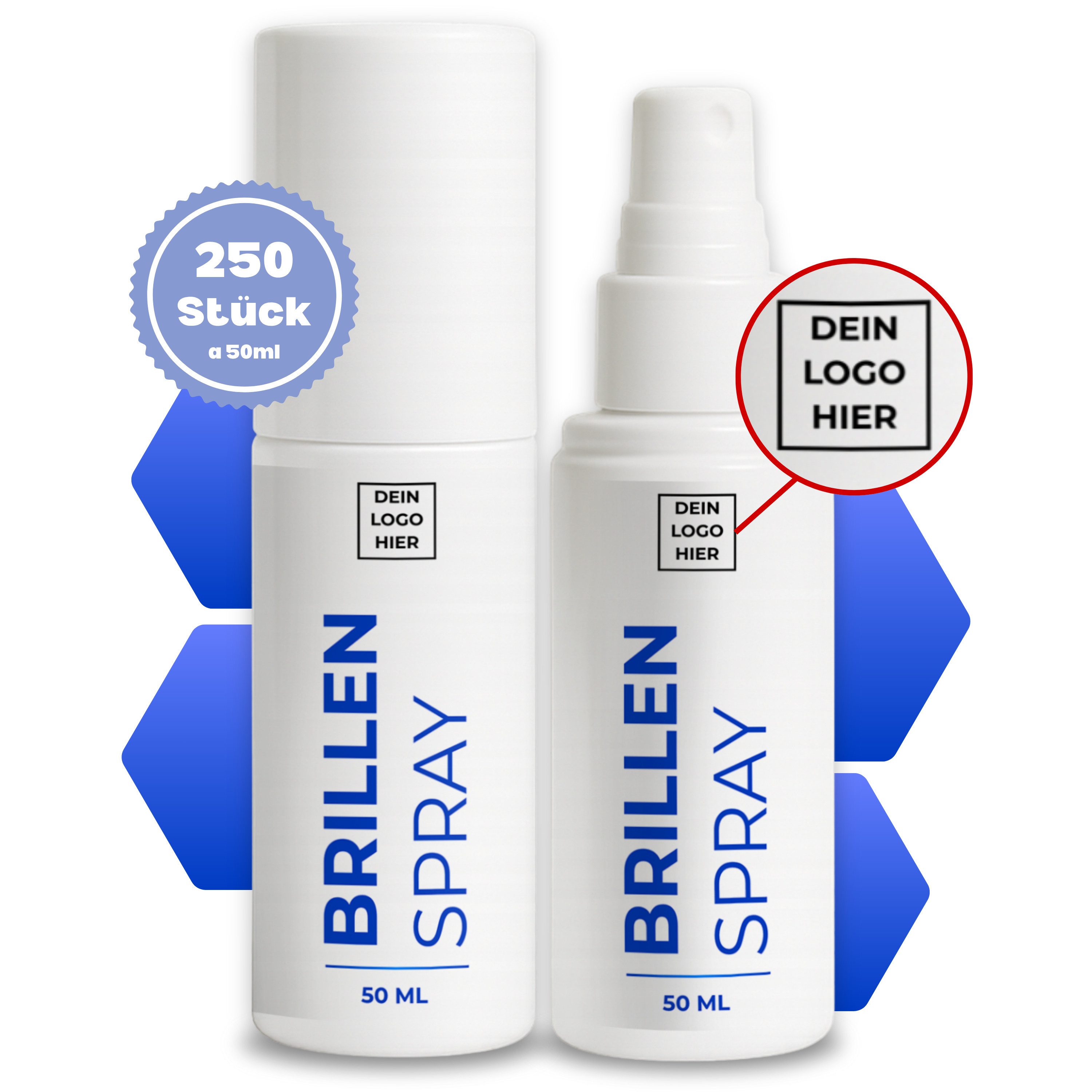 EyeAm Brillenreiniger 50ml, Ideales Werbeprodukt für Augenoptiker, Glasreiniger (250-St)