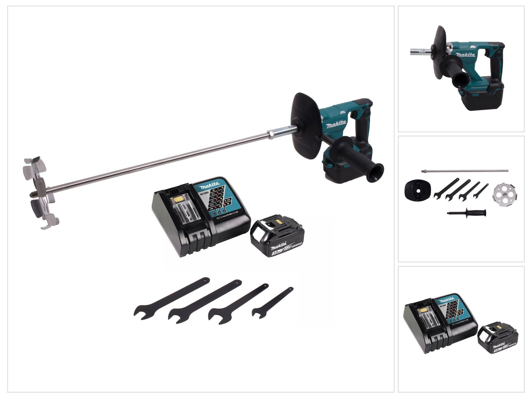 Makita Rührwerk DUT 130 RF1 Akku Rührgerät 18V M14 Brushless + 1x Akku 3,0Ah + Ladege