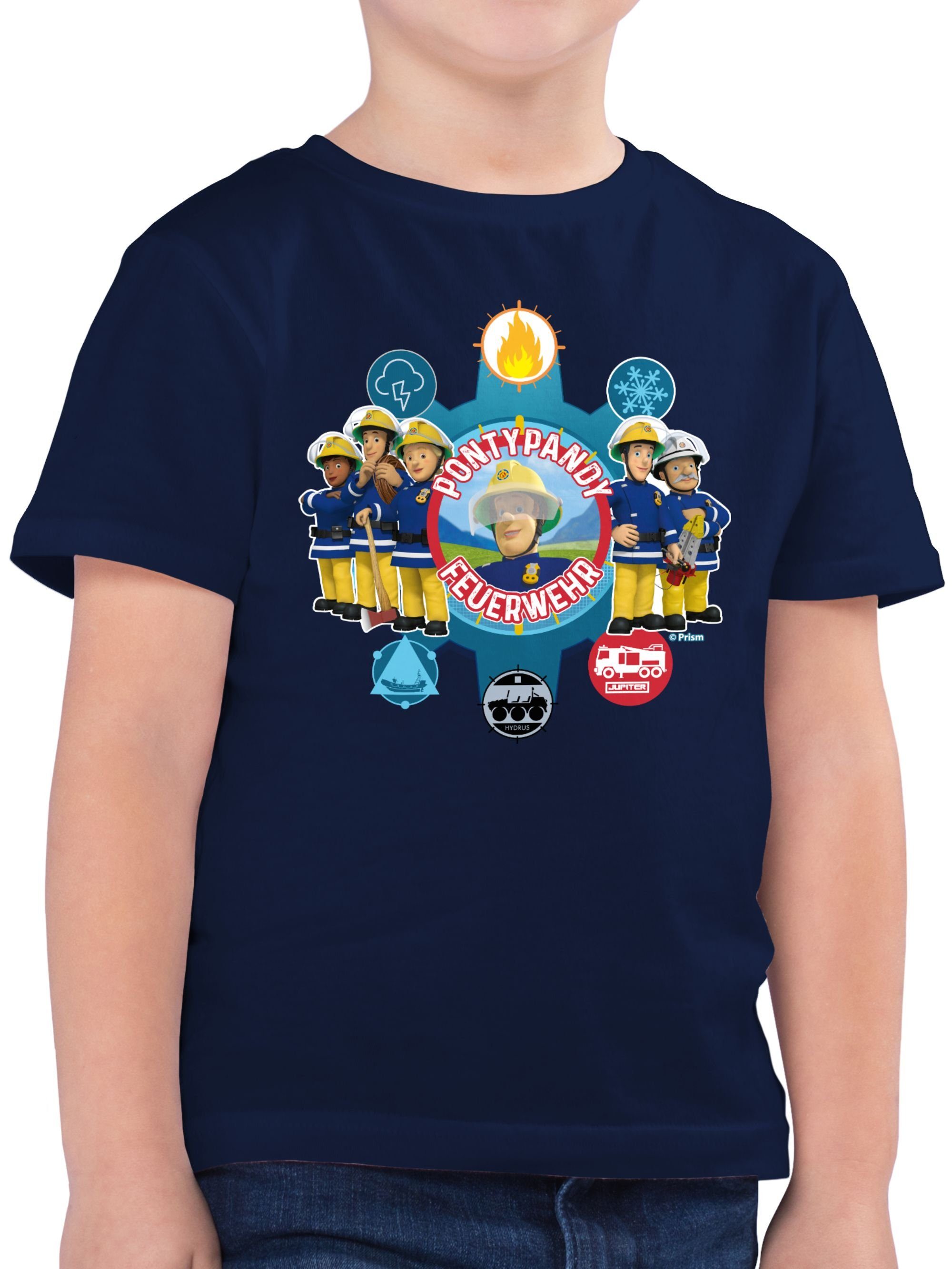 T-Shirt 02 Jungen Pontypandy Feuerwehrmann Feuerwehr Shirtracer Dunkelblau Sam