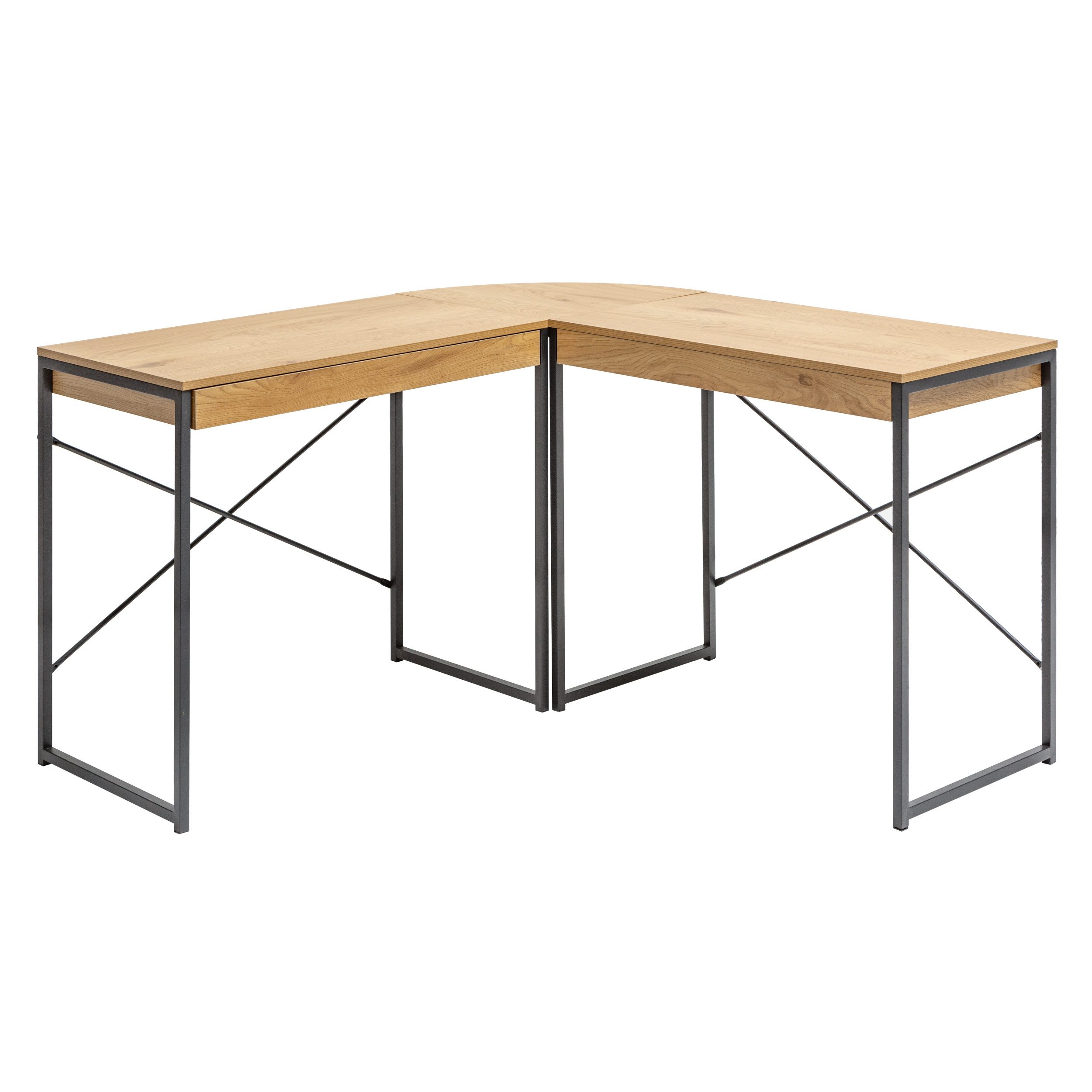 riess-ambiente Eckschreibtisch STUDIO 130cm natur / schwarz, Arbeitszimmer · Eichen-Optik · Schublade · Industrial · Home Office
