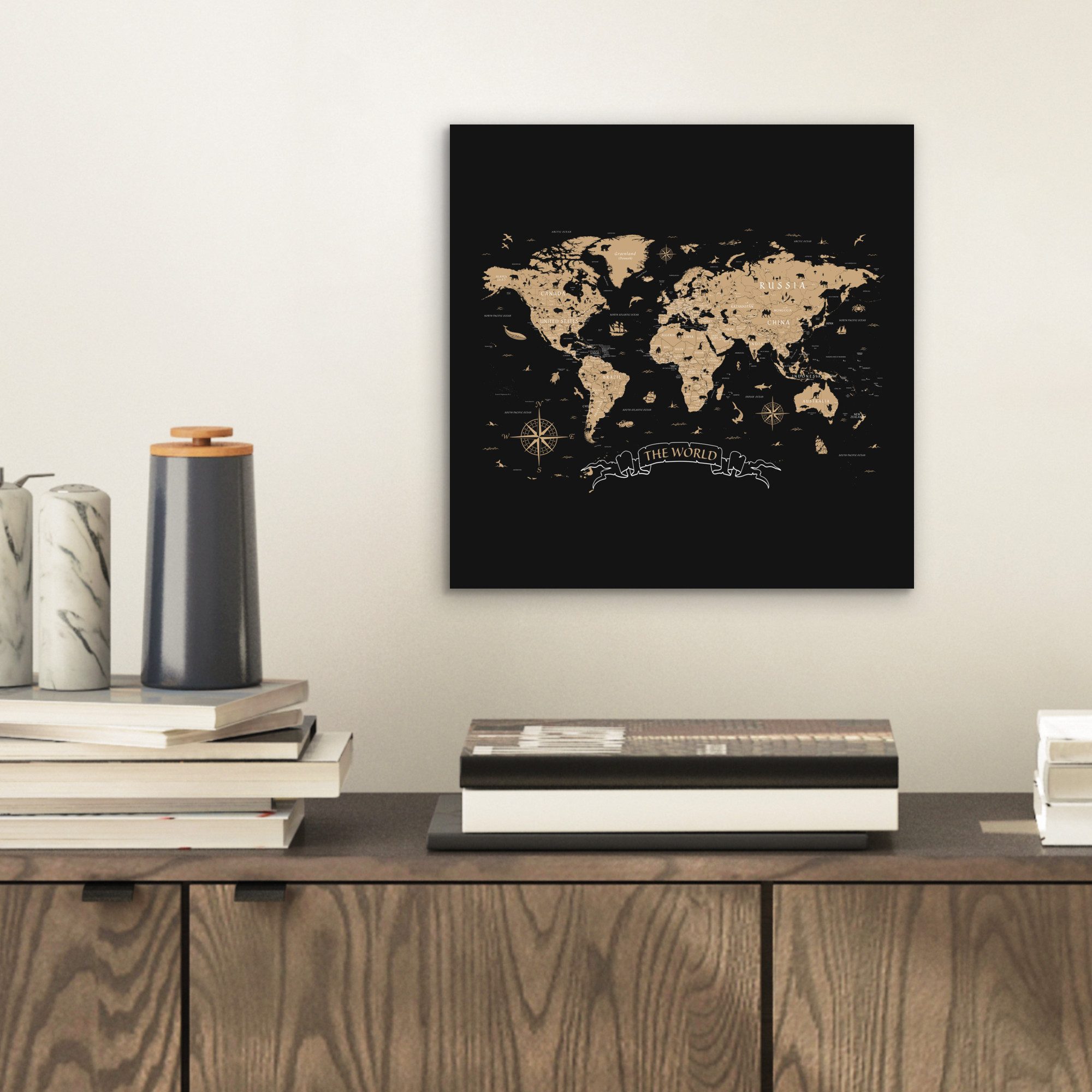 MuchoWow Metallbild Weltkarte - Beige - günstig online kaufen