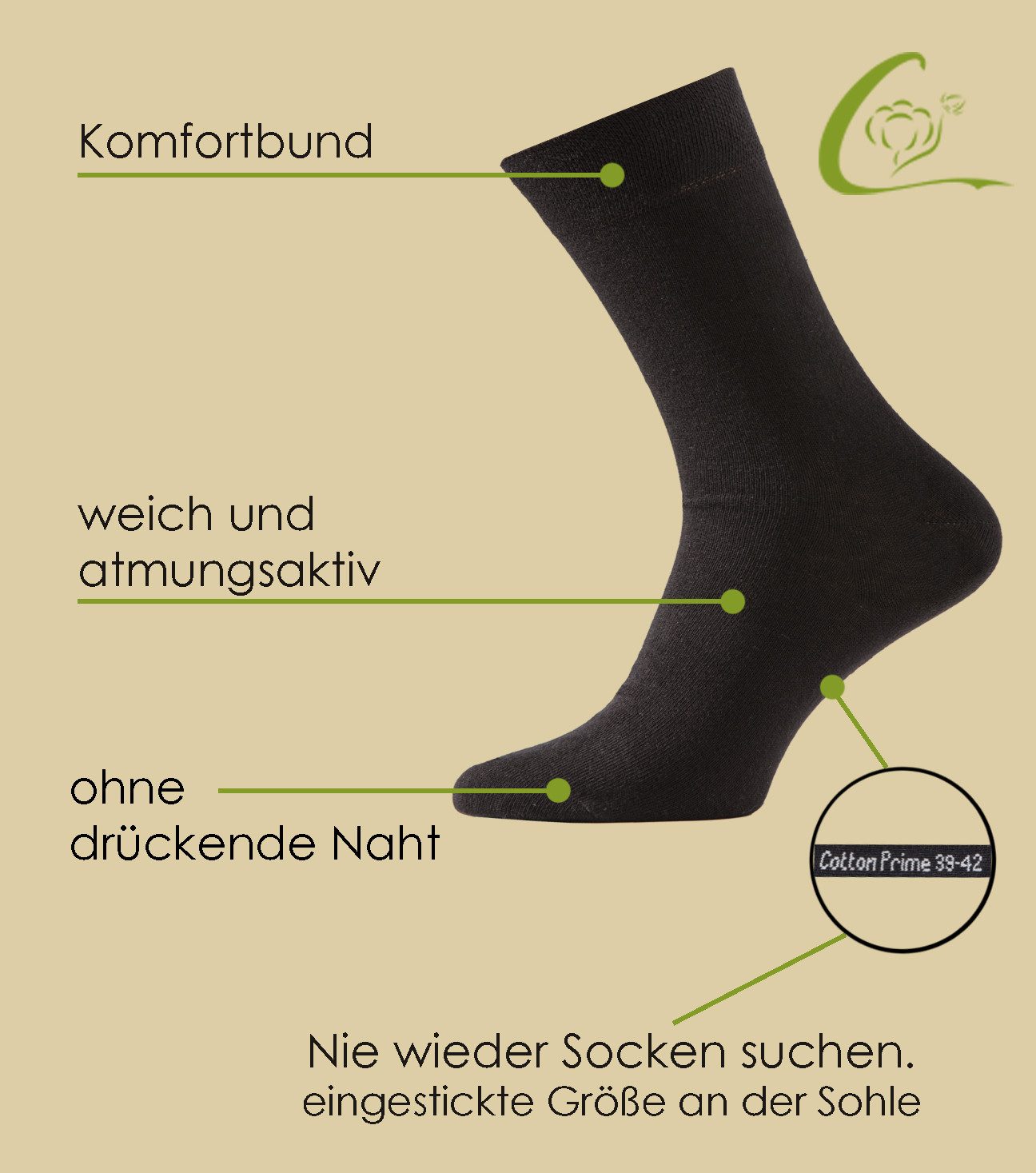 Cotton Prime® Socken Baumwollsocken - Back to Basic (10-Paar) in angenehmer Baumwollqualität