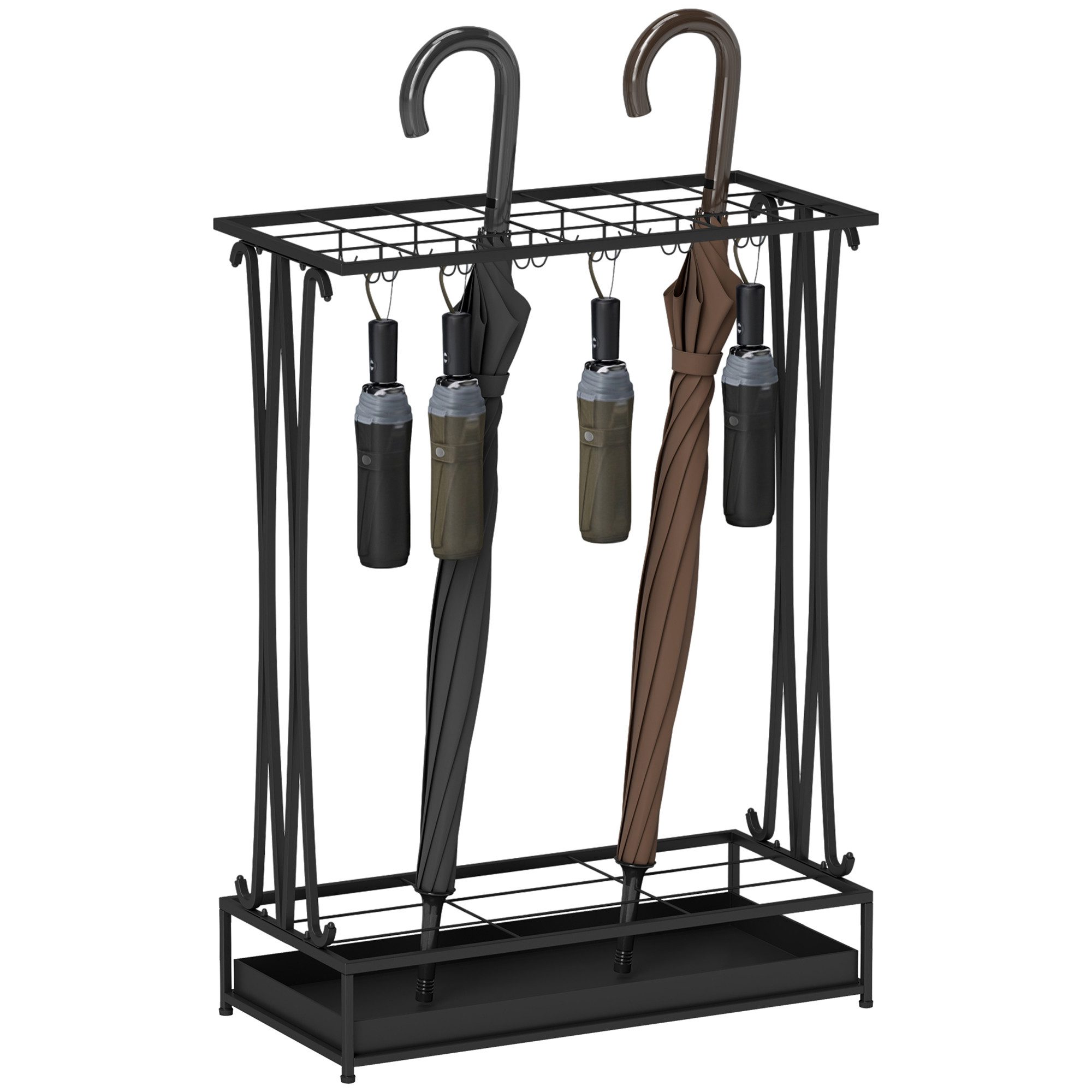 HOMCOM Schirmständer Regenschirmständer Stahl mit 24 Haken, 21 Löchern (Rechteckiger Schirmhalter, 1 St., Regenschirmständer Stahl), für Gehstöcke & Regenschirm – Bild 2 von 5